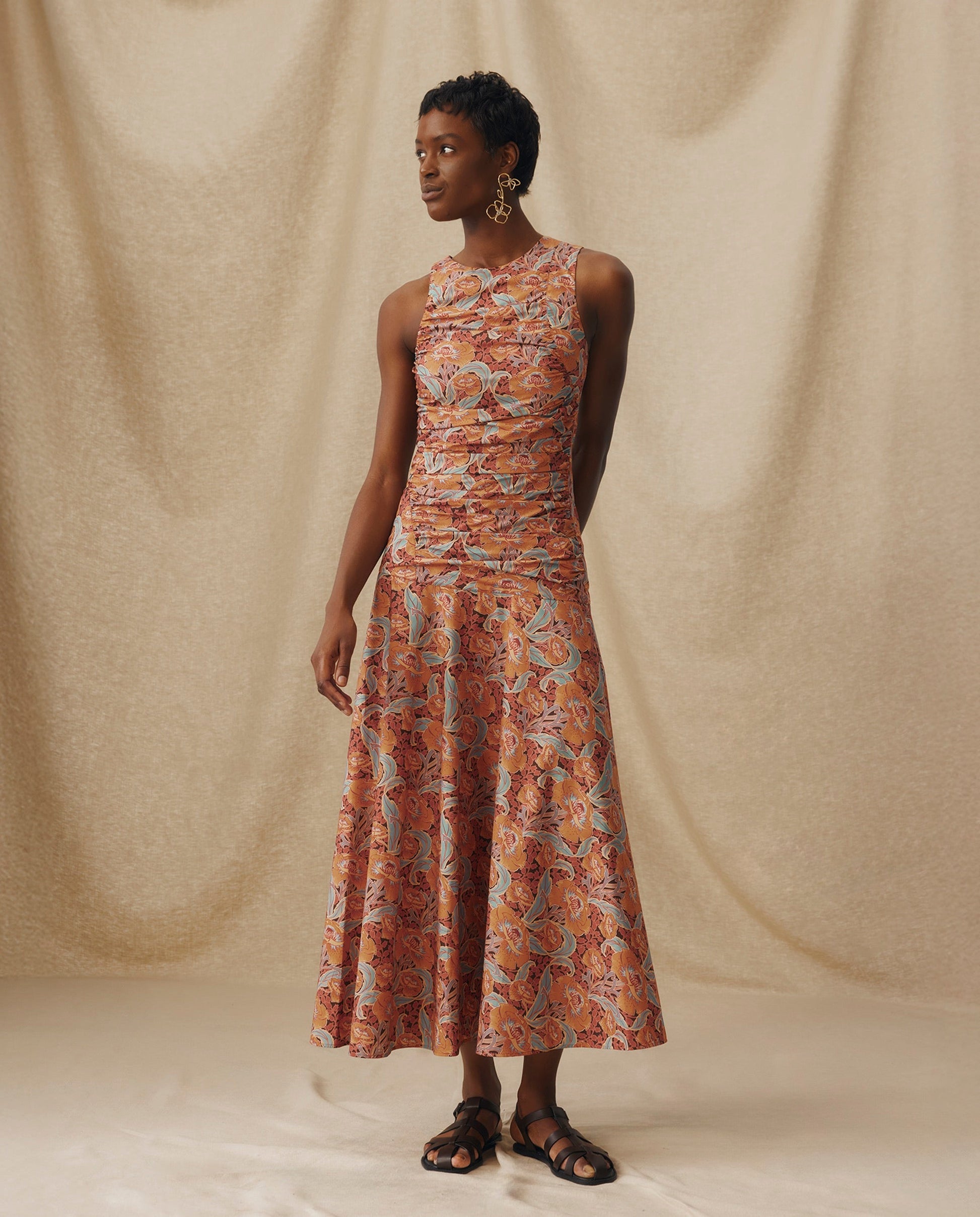 IRAMA | Vestido Midi Floral Liberty en Tonos Terracota