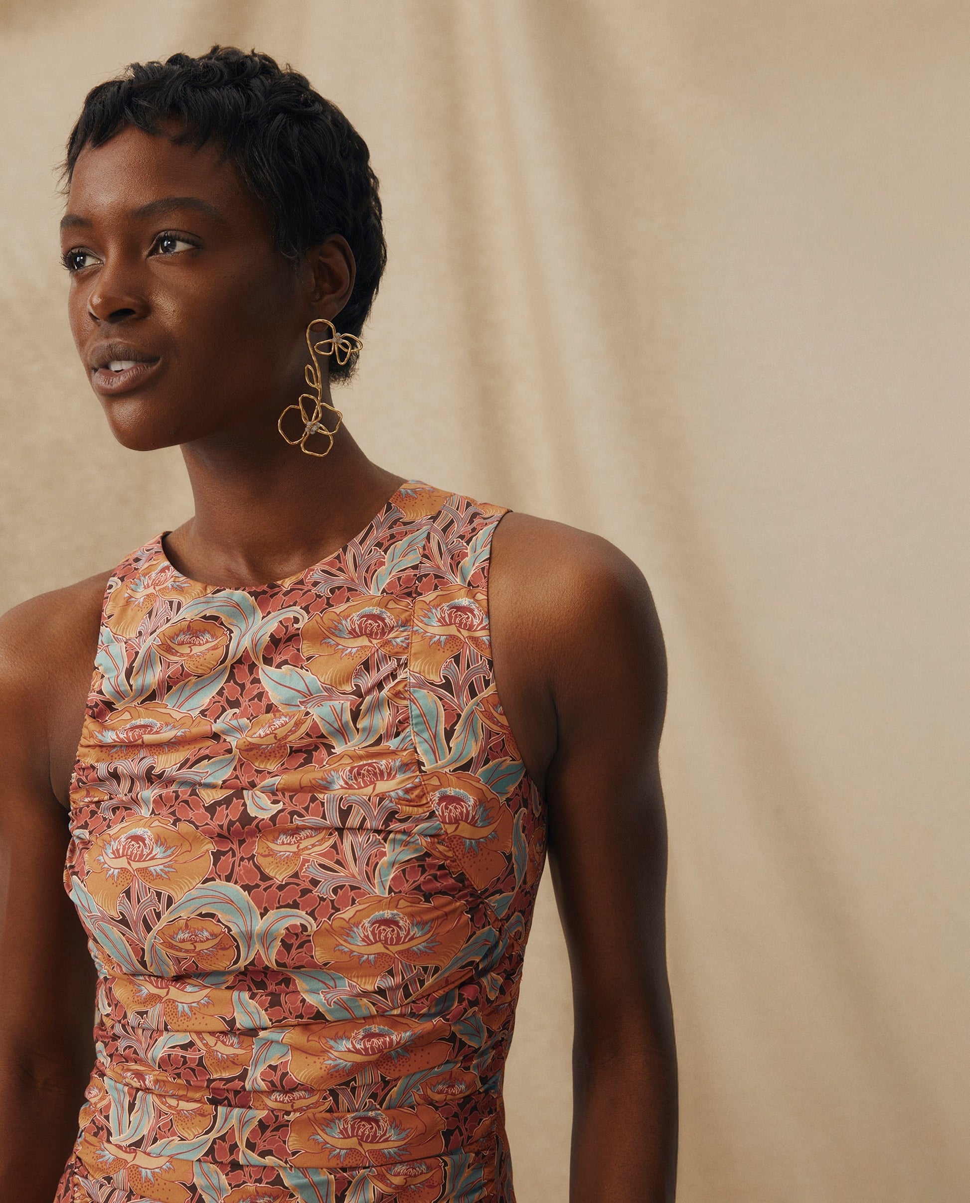 IRAMA | Vestido Midi Floral Liberty en Tonos Terracota