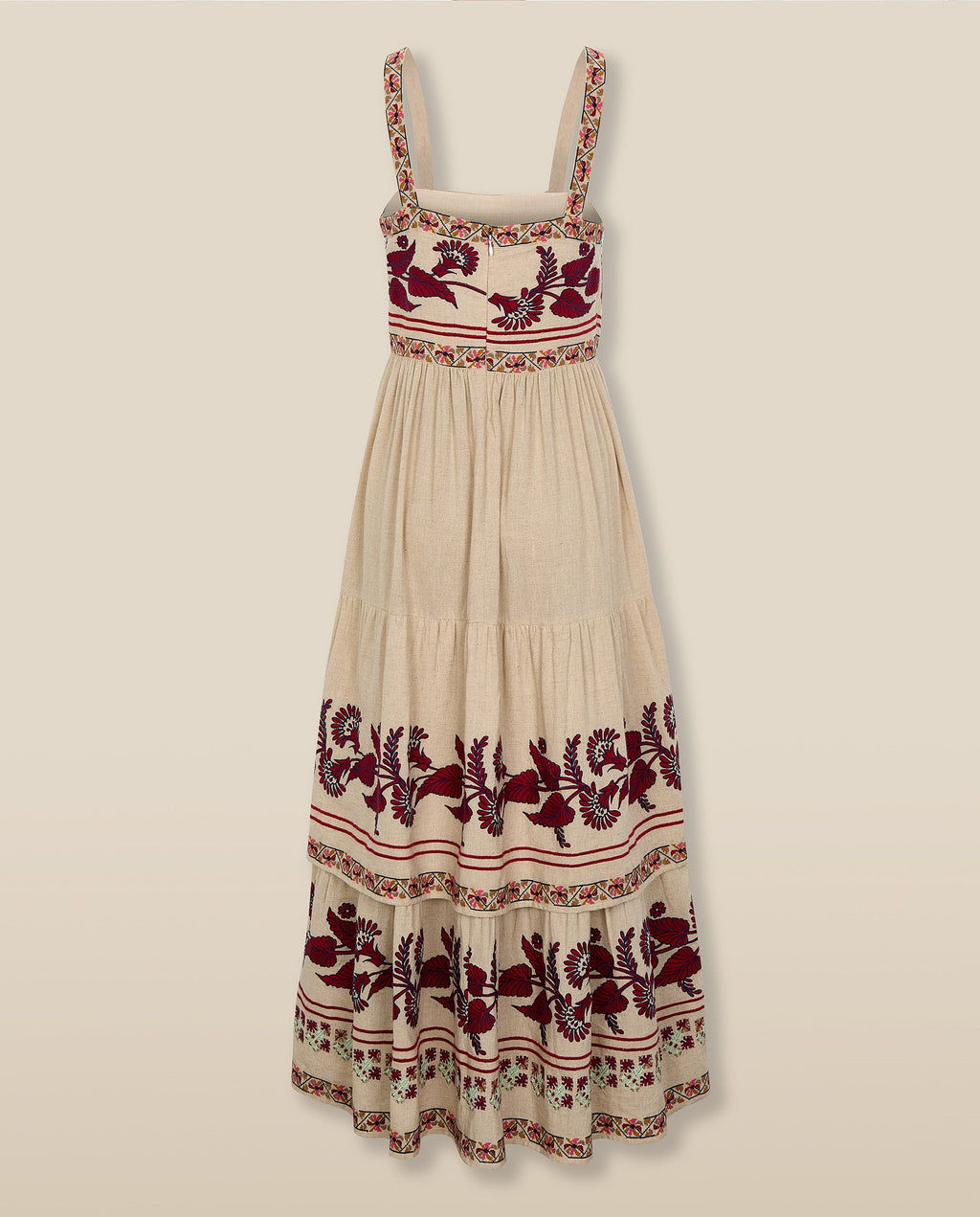 NEESHA | Vestido Midi Bohemio en Tono Piedra con Bordados