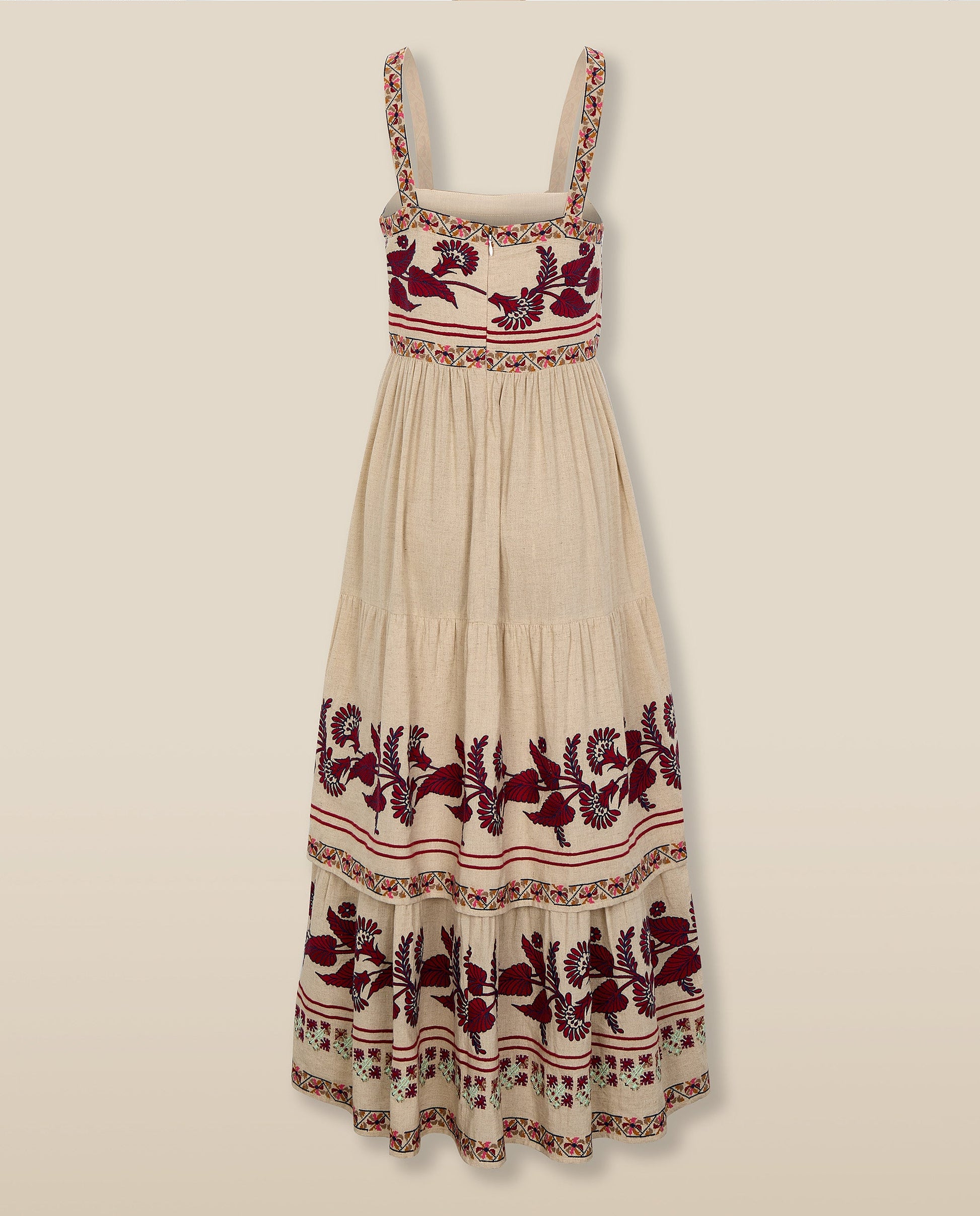 NEESHA | Vestido Midi Bohemio en Tono Piedra con Bordados