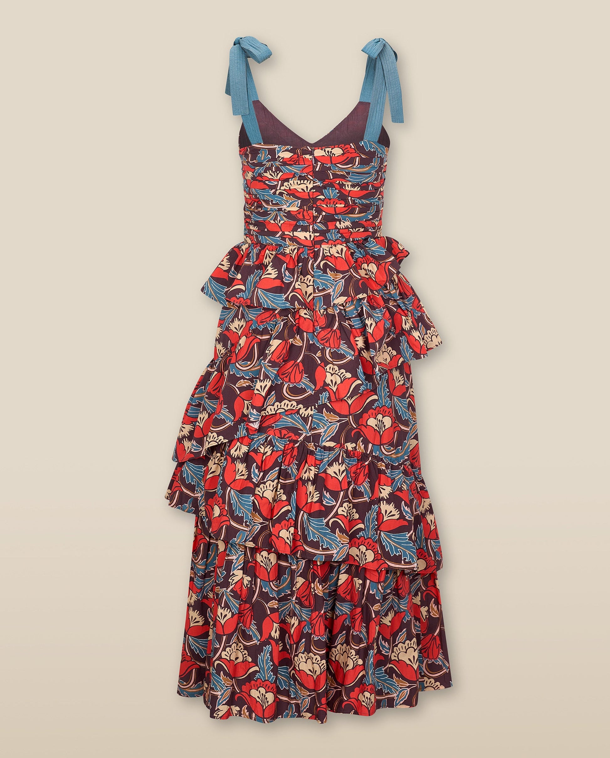 BIMBA | Vestido Midi de Algodón con Estampado Floral y Volantes en Terracota