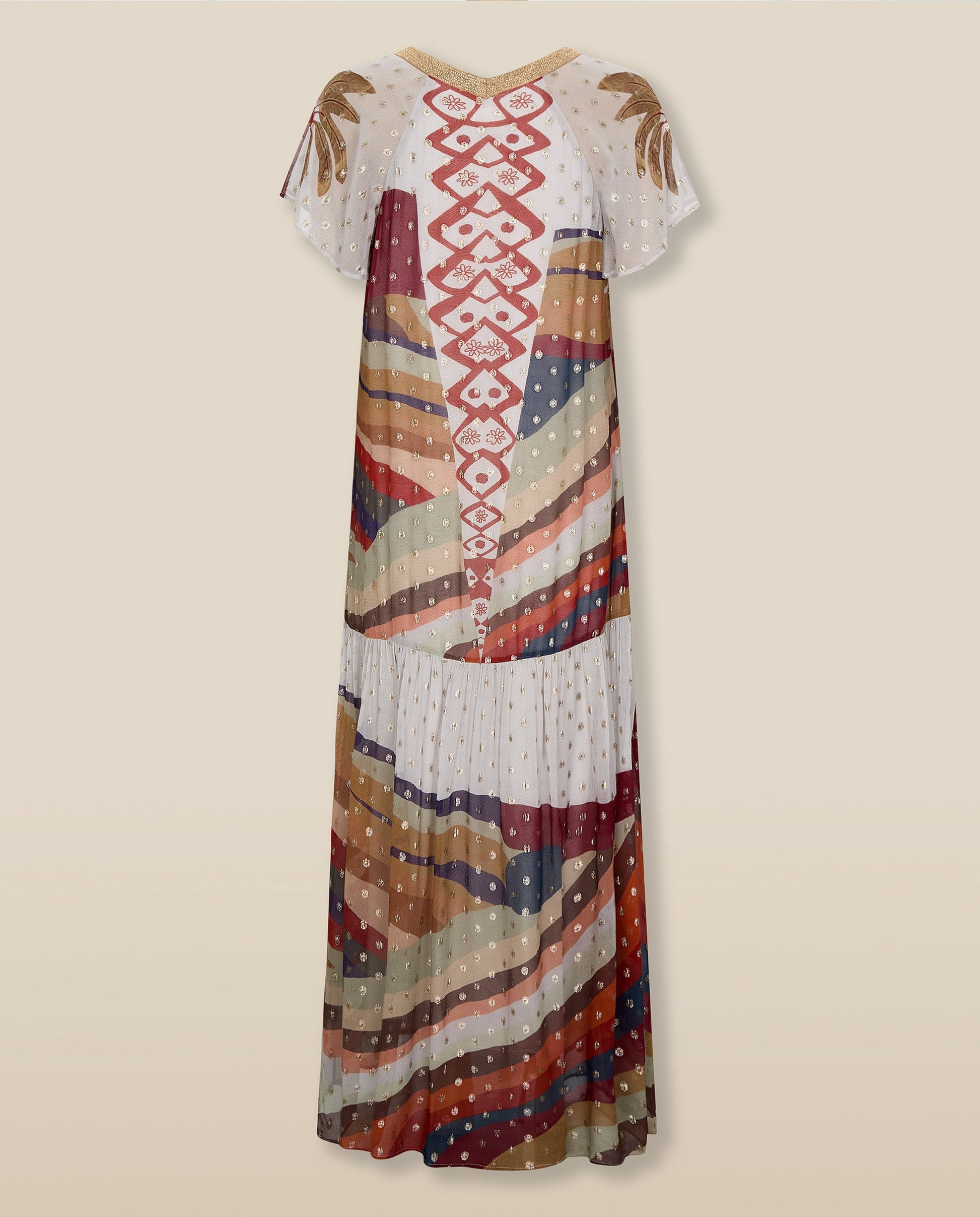 NAOMI | Vestido Midi en Blanco Crudo con Estampado de Palmeras y Tiro Bajo