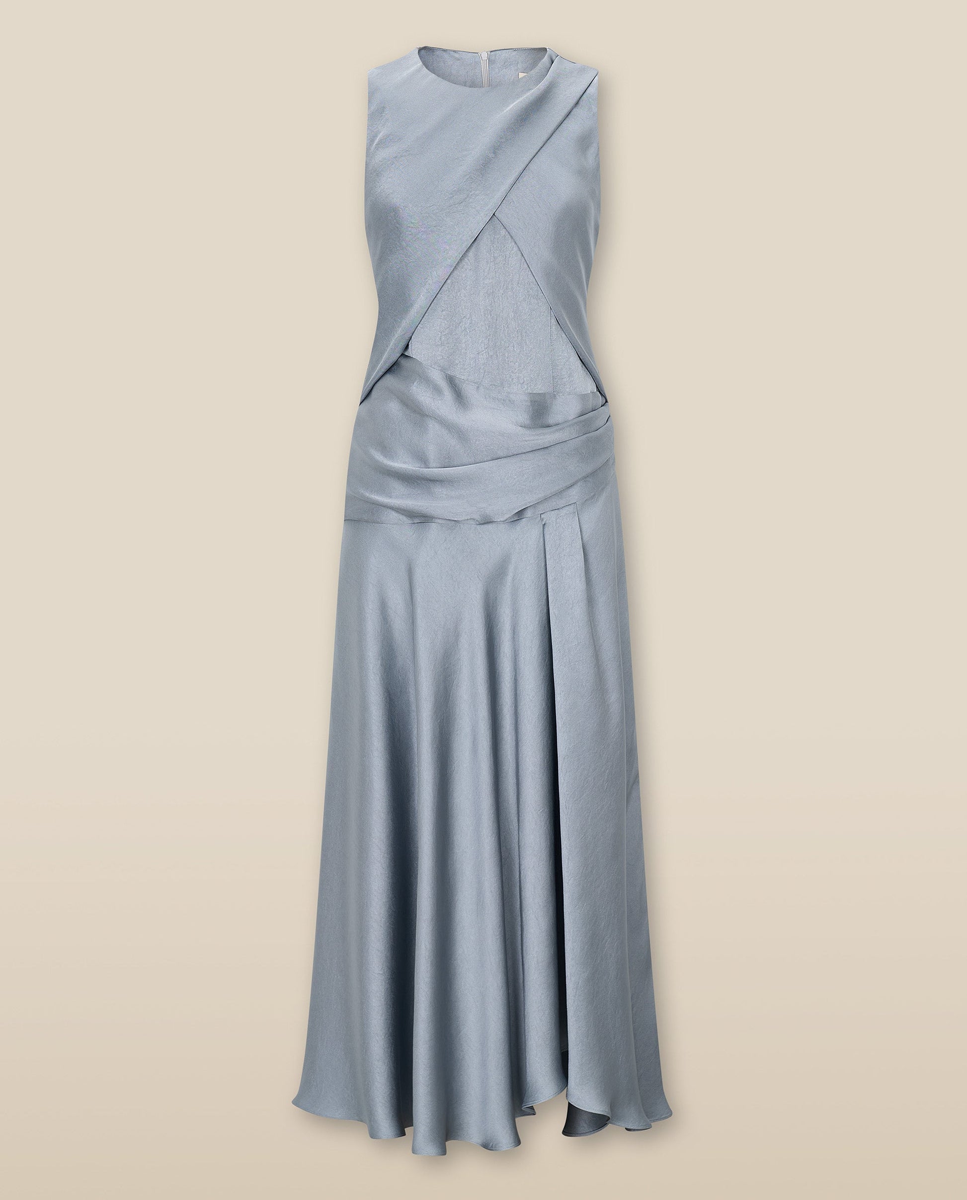 CAROLINA | Vestido Midi Cruzado de Satén Gris