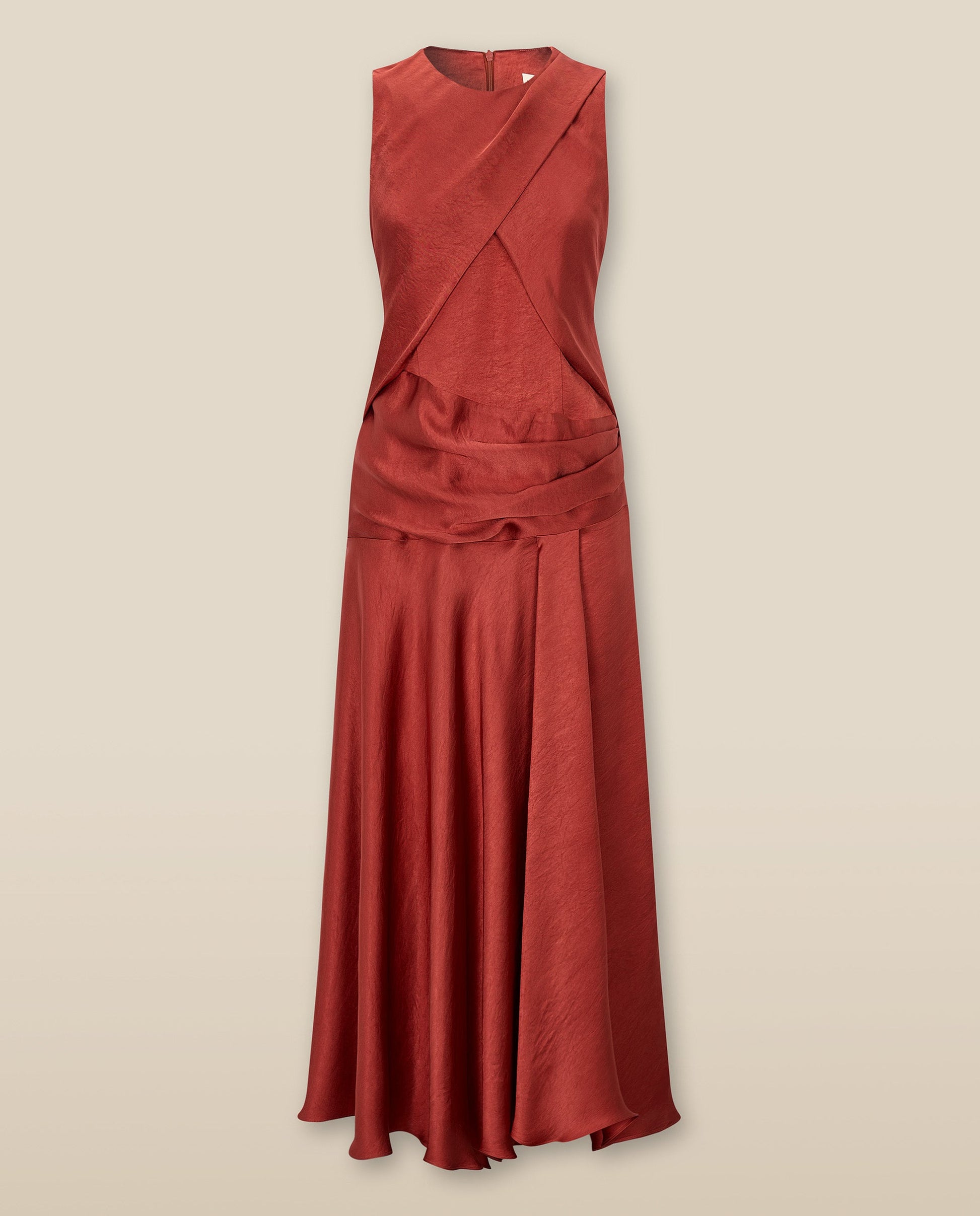 CAROLINA | Vestido Midi Cruzado de Satén Rojo Paprika