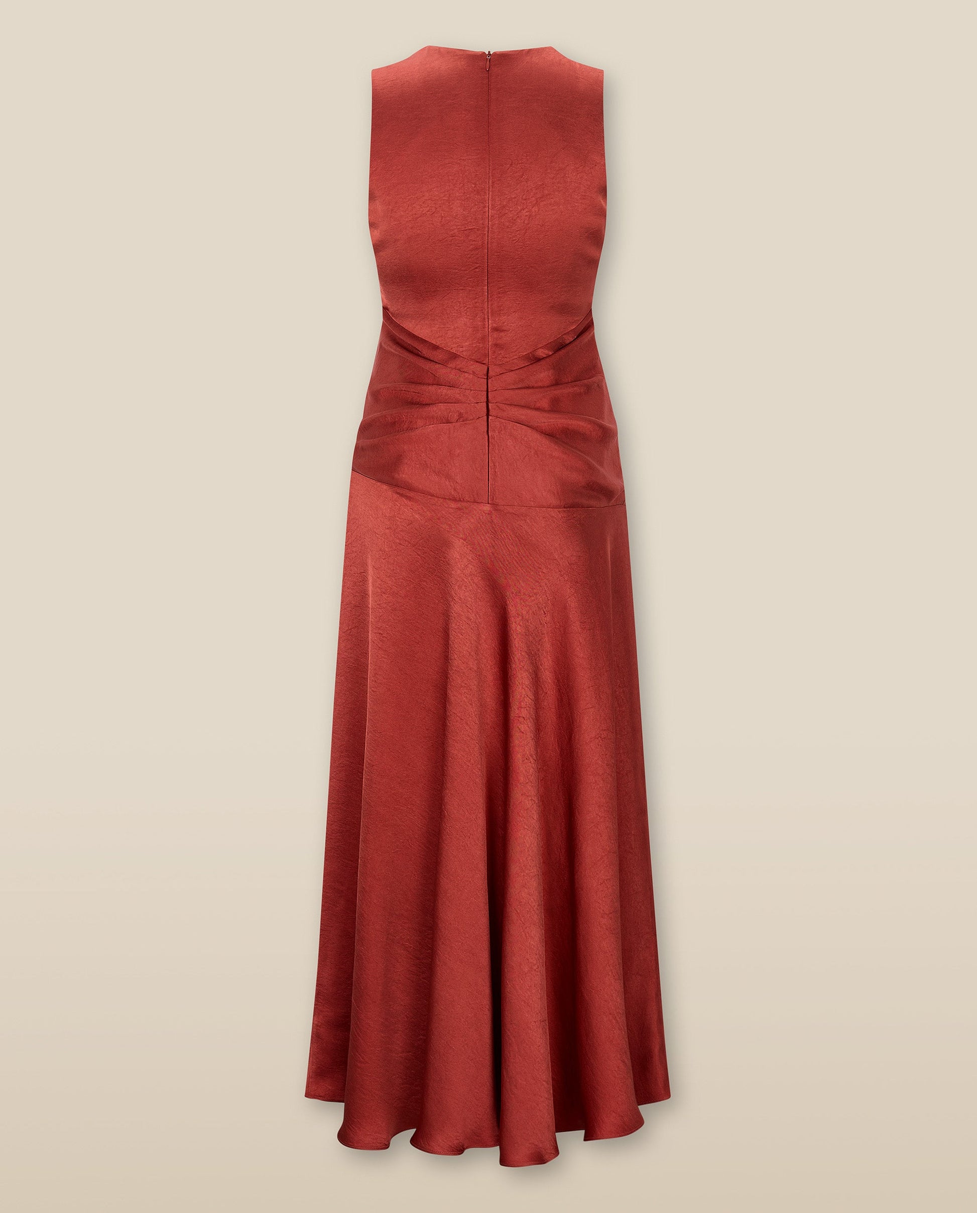 CAROLINA | Vestido Midi Cruzado de Satén Rojo Paprika