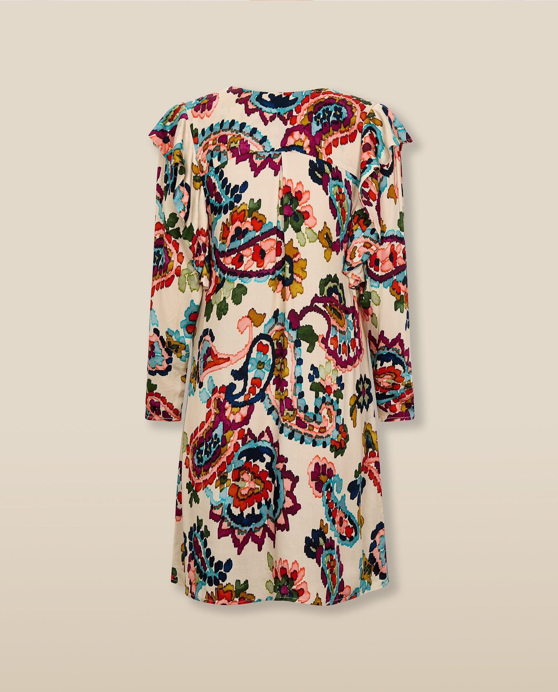 SALENA | Vestido Corto Multicolor con Escote en V y Frunces