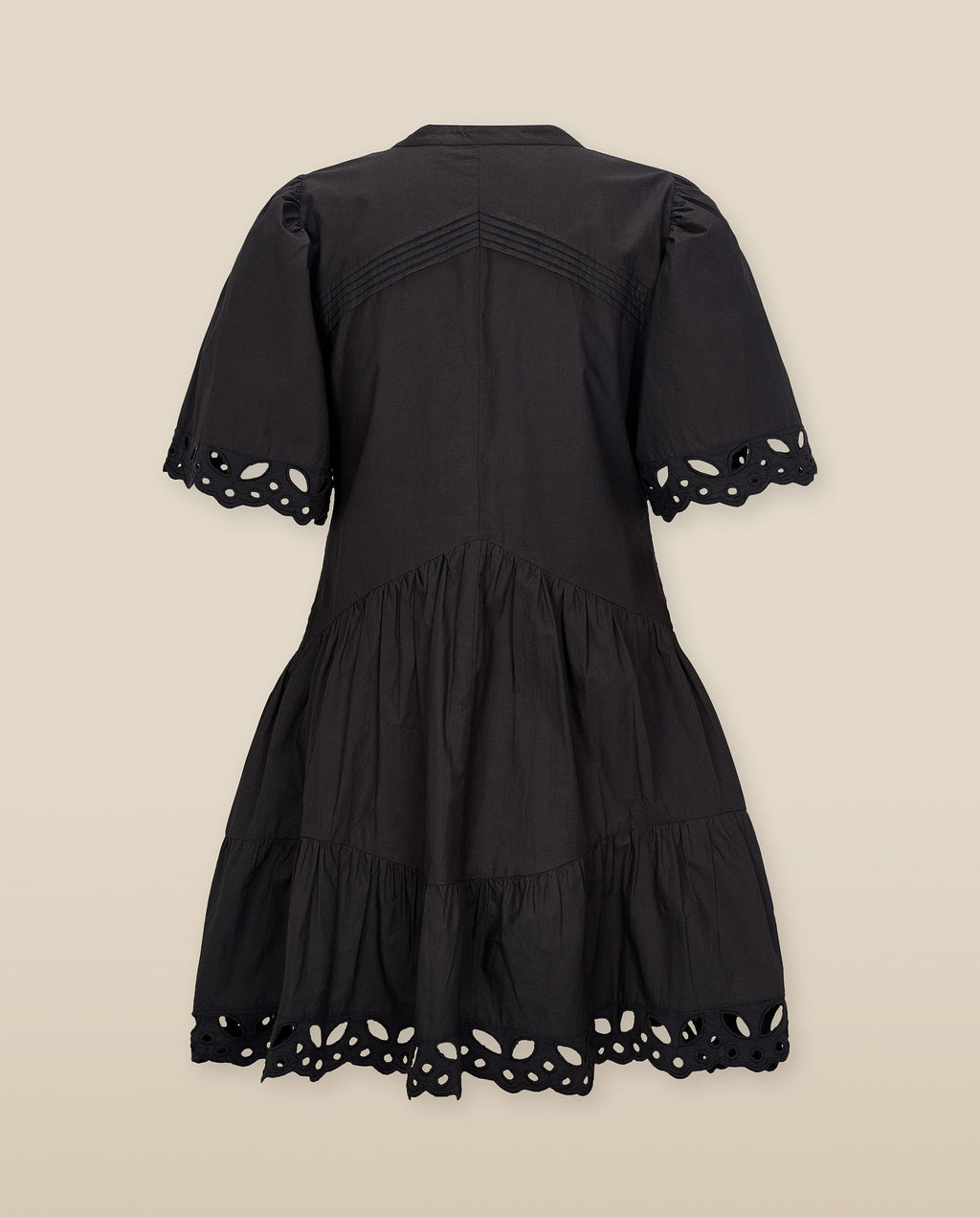 JAIA | Vestido Corto de Algodón Negro con Bordado Floral Tonal