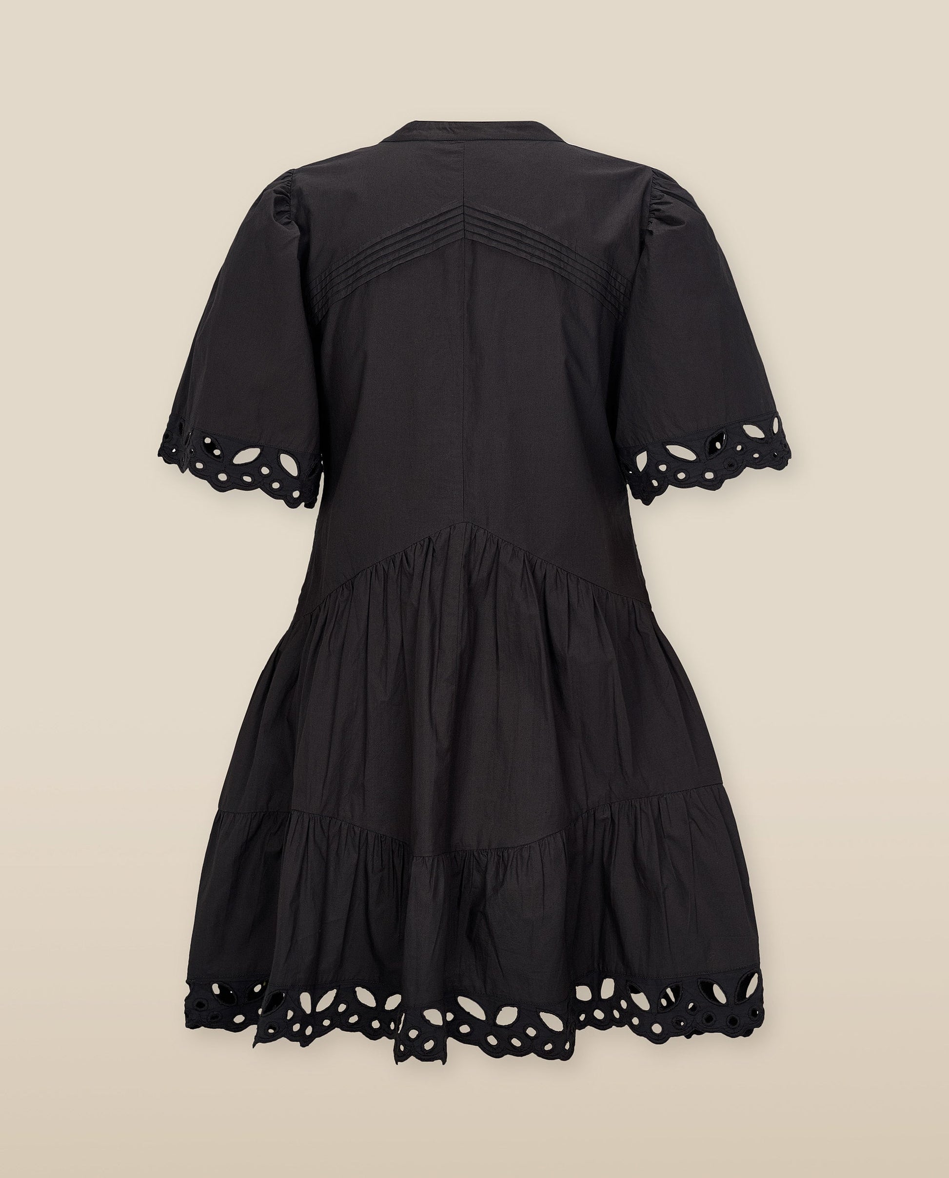 JAIA | Vestido Corto de Algodón Negro con Bordado Floral Tonal