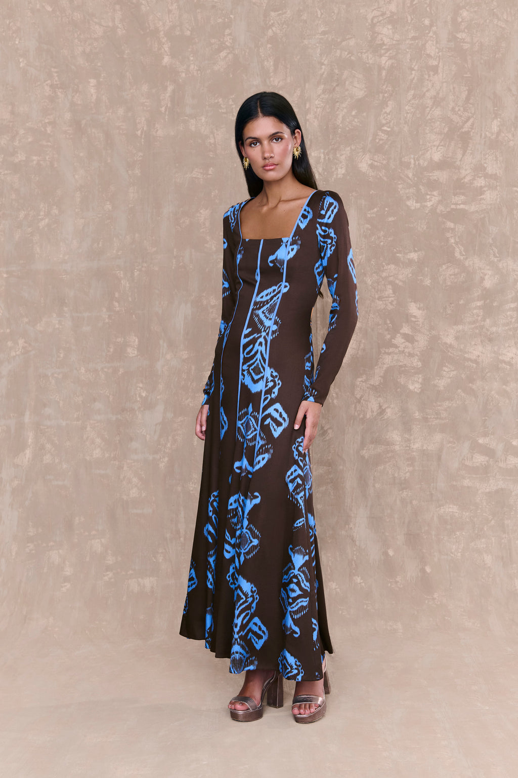Vestido Aline  Estampado Marron