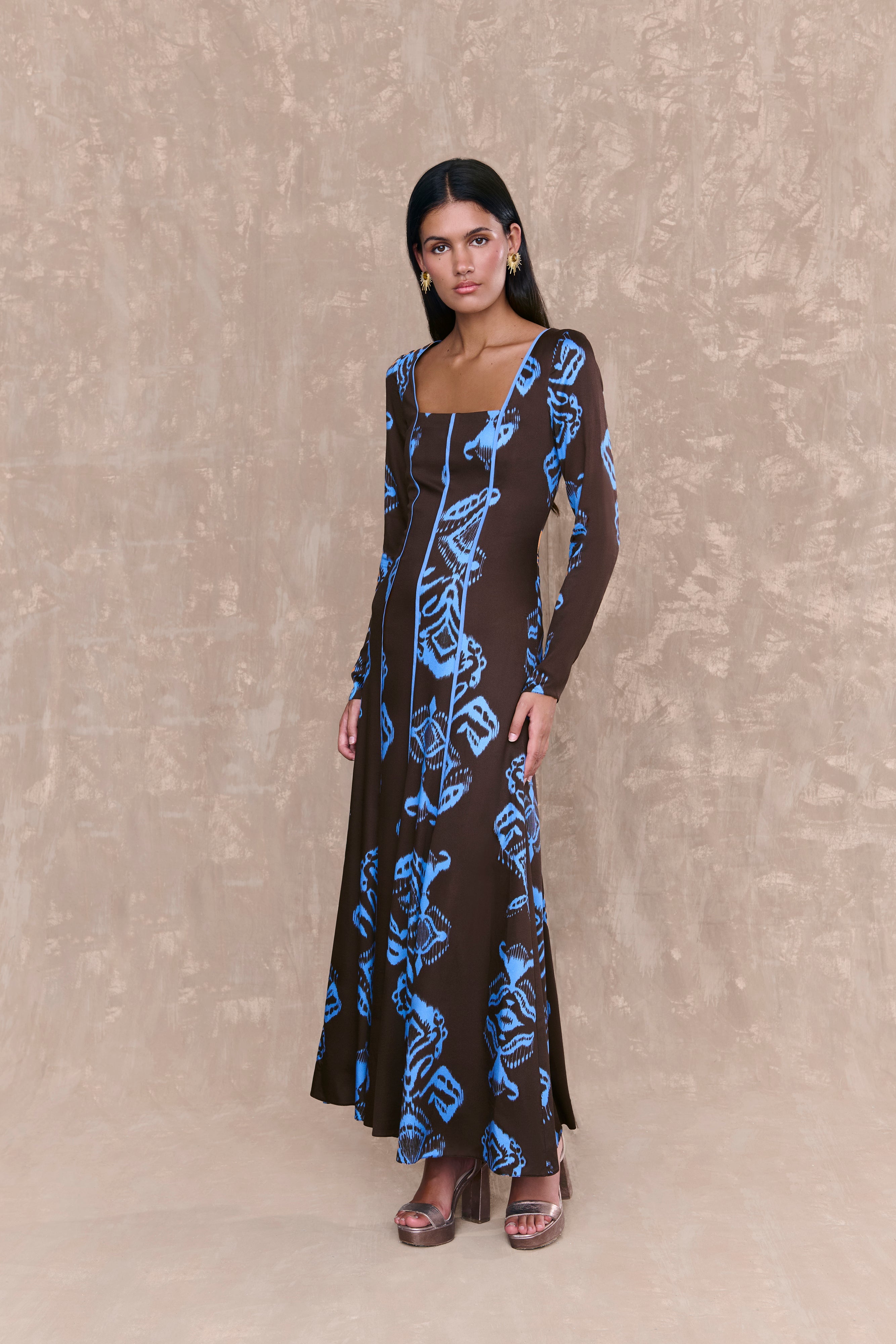 Vestido Aline  Estampado Marron