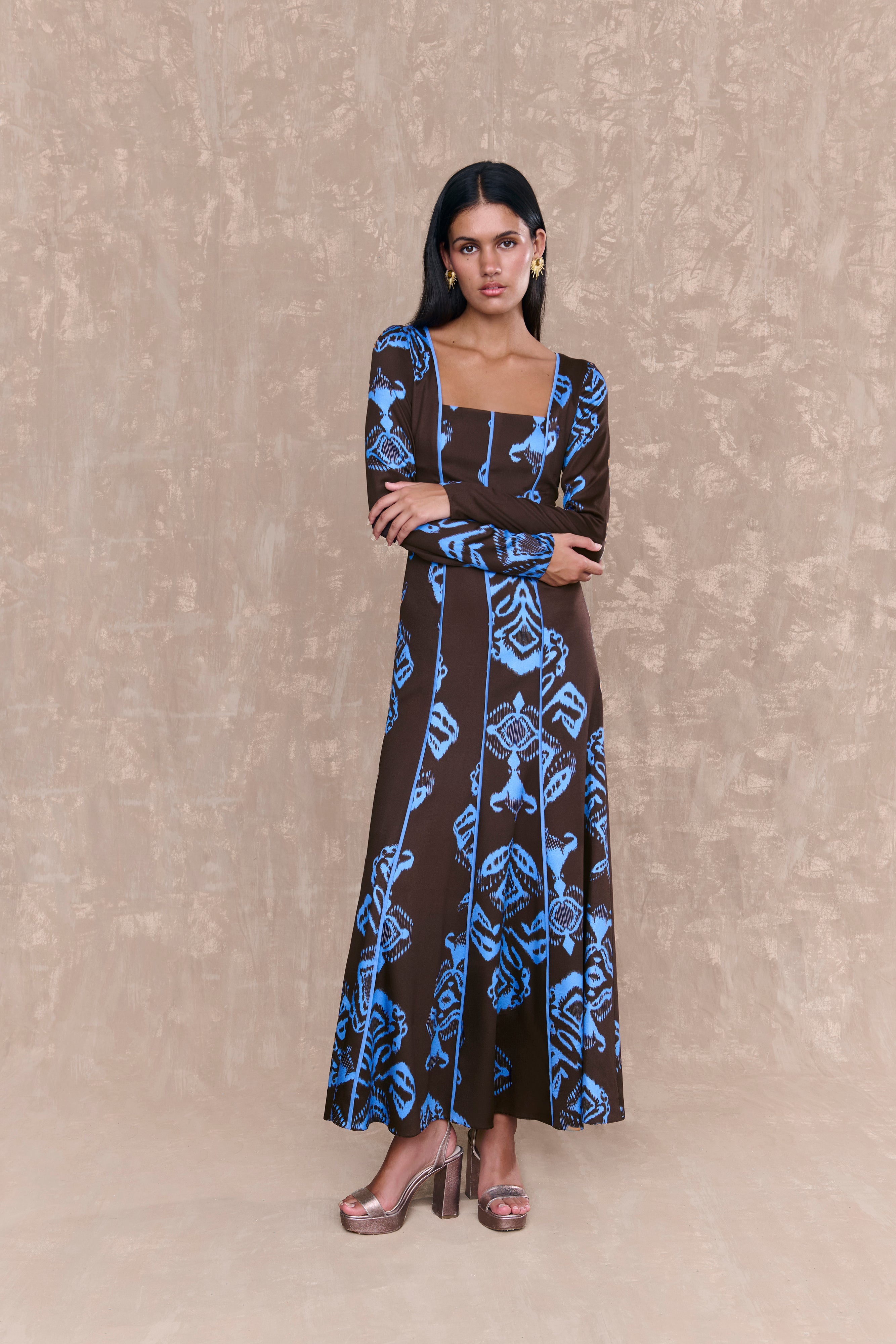 Vestido Aline  Estampado Marron