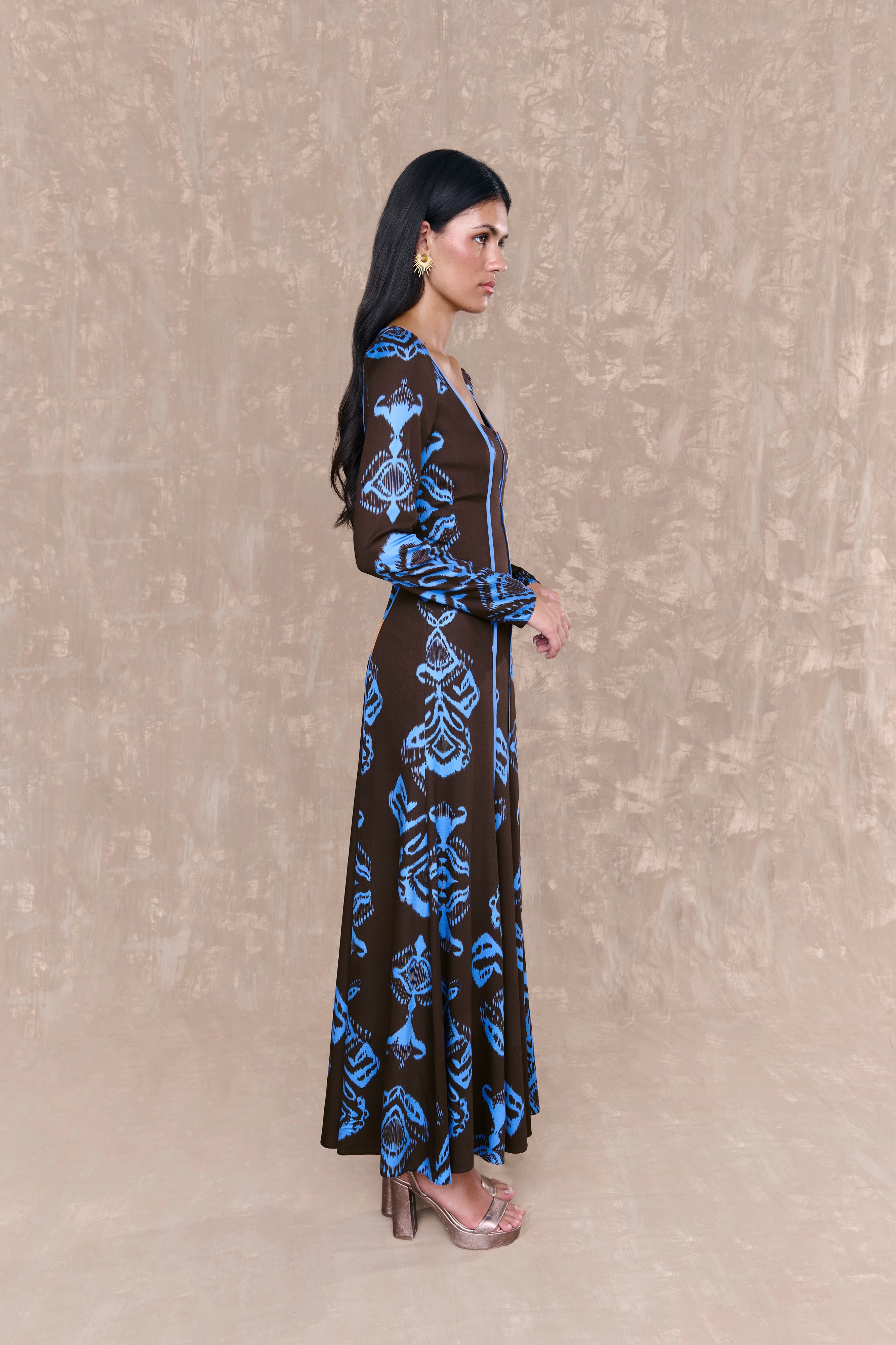 Vestido Aline  Estampado Marron