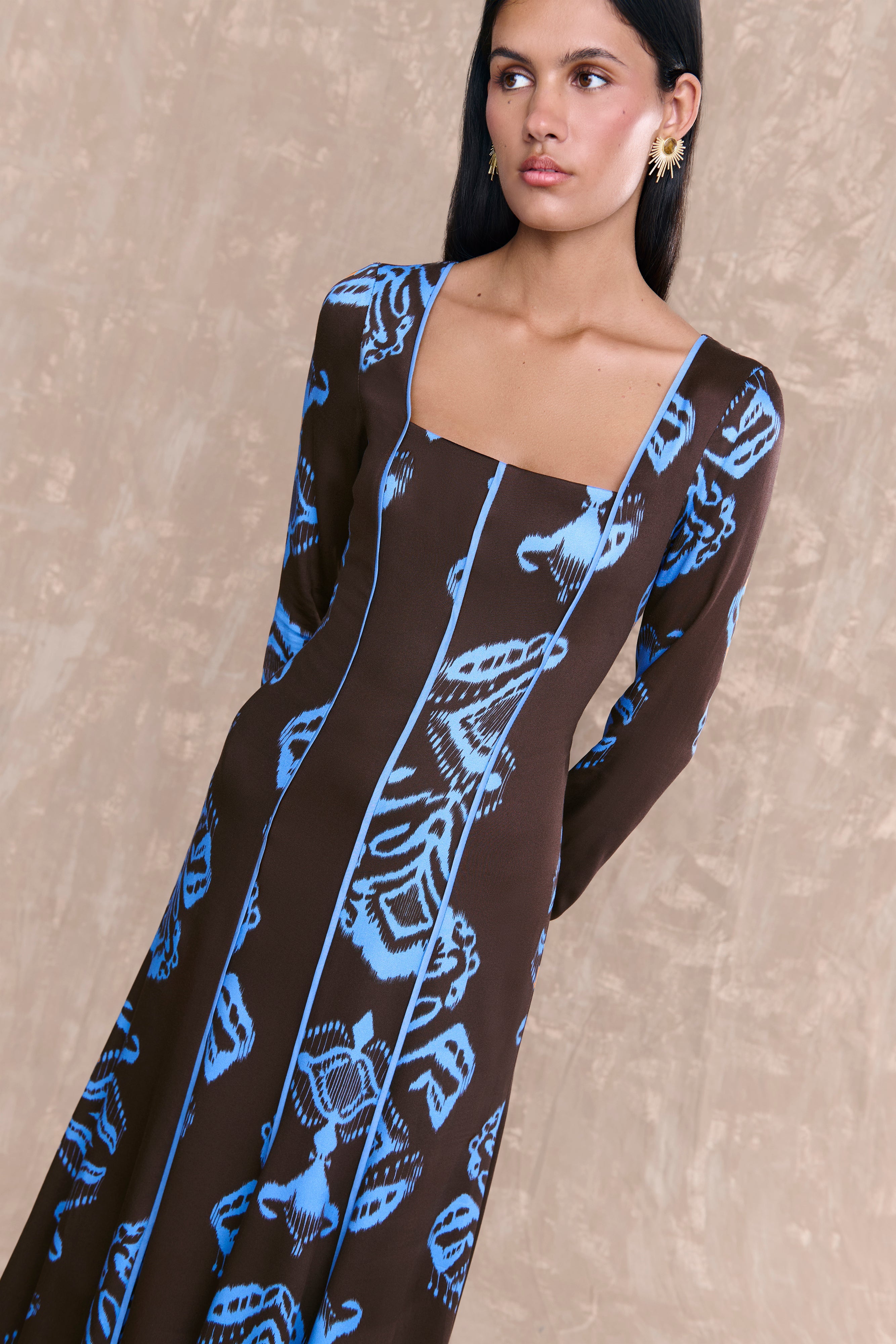 Vestido Aline  Estampado Marron