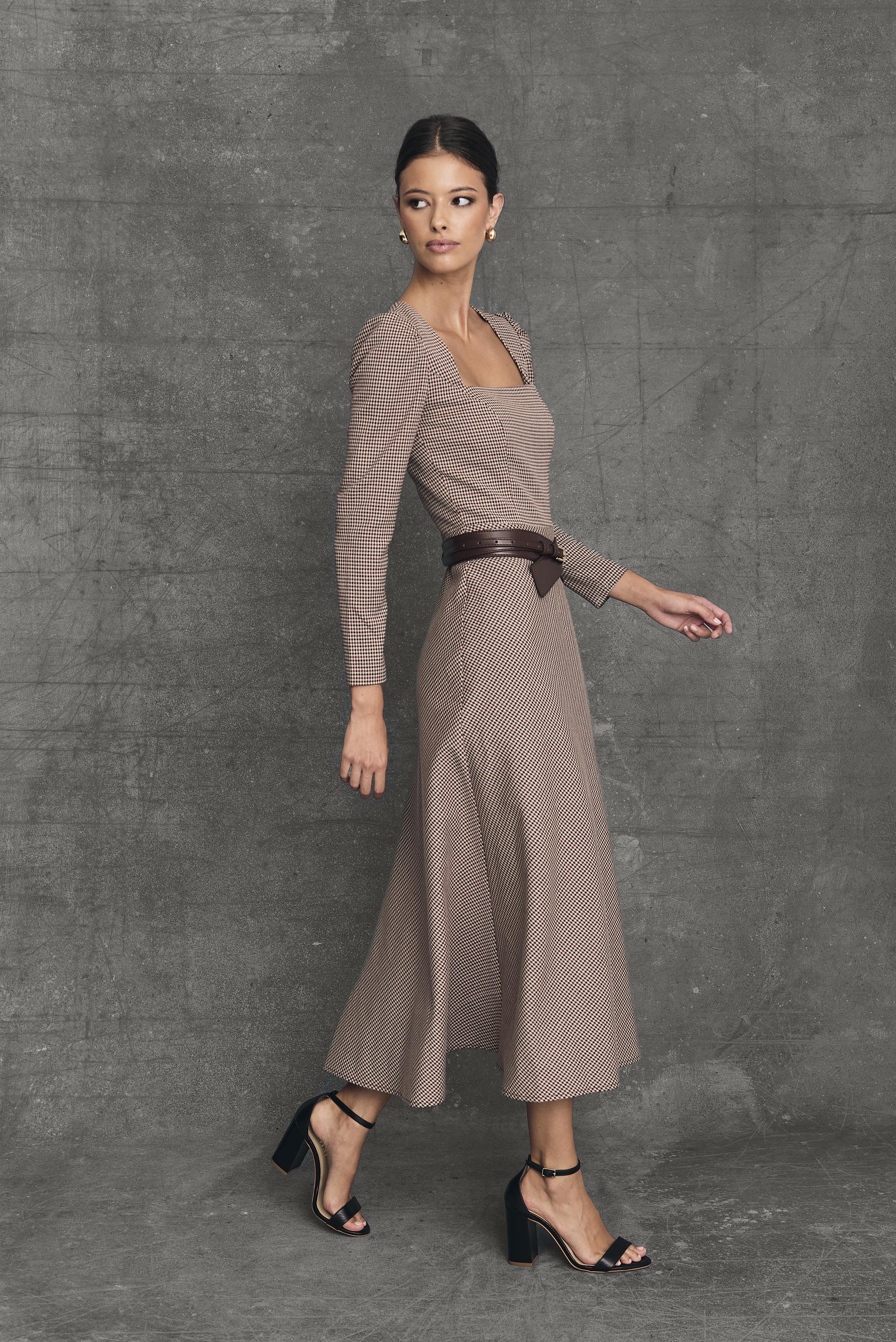 Vestido Midi Oxford Vichy Burdeos