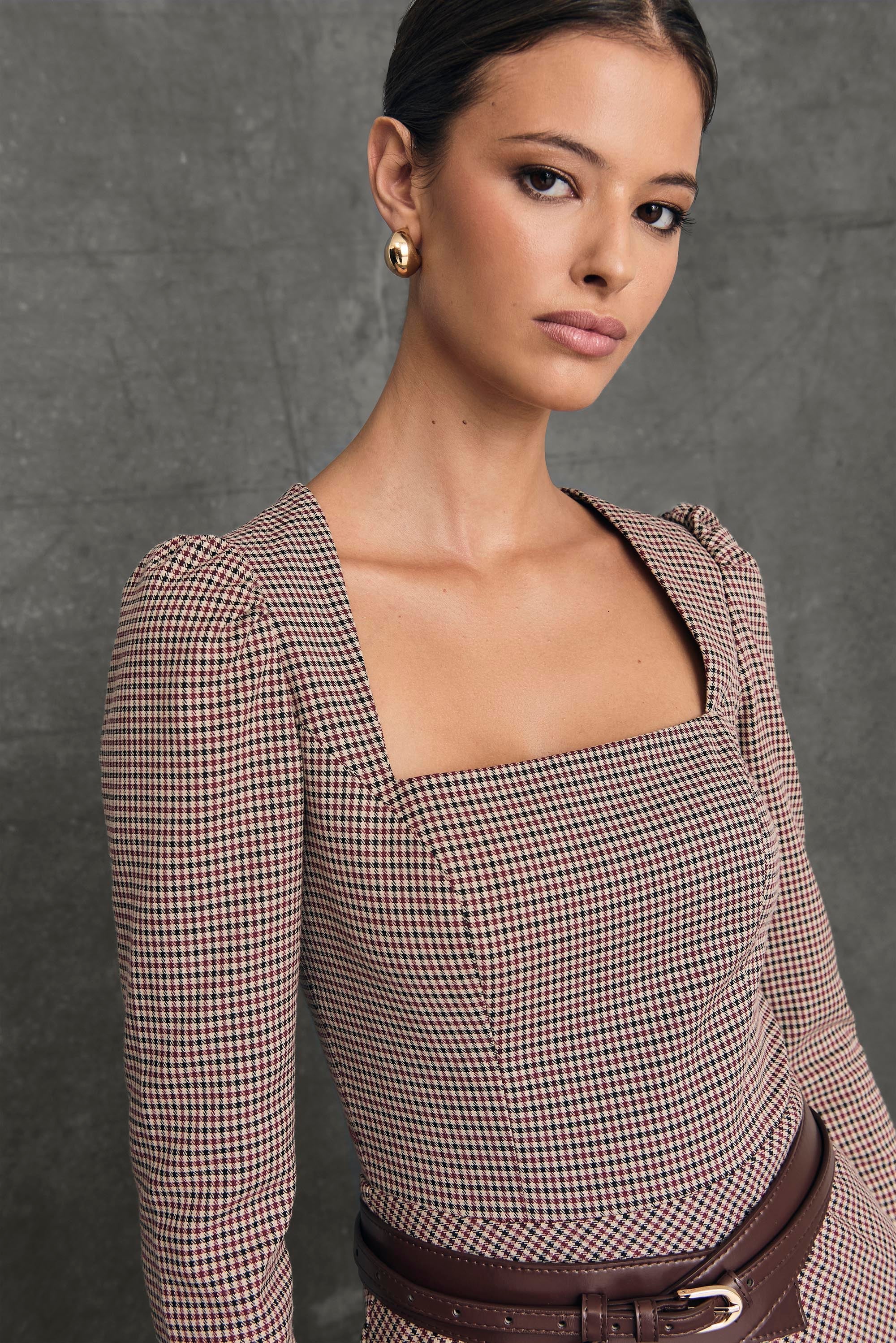 Vestido Midi Oxford Vichy Burdeos