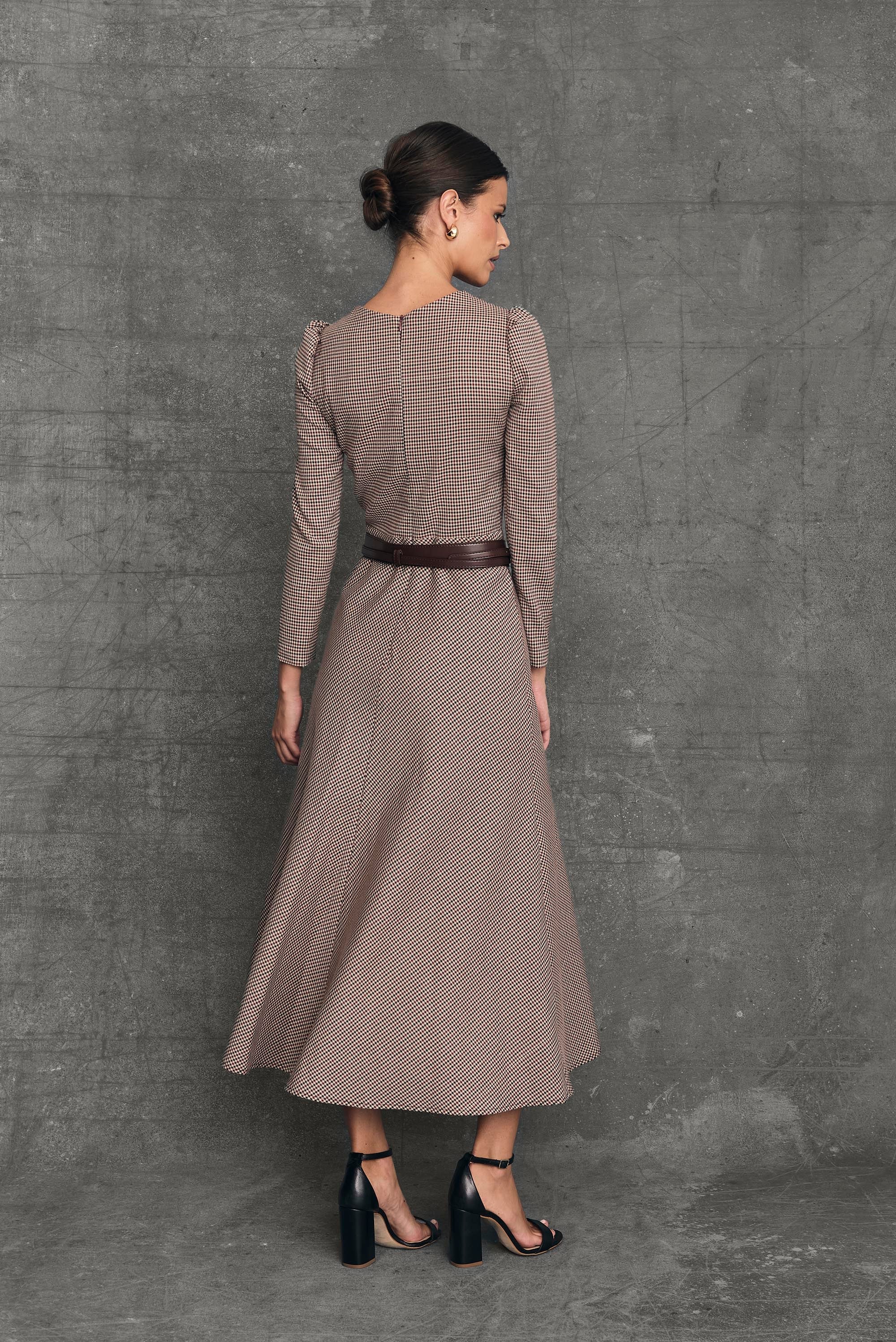 Vestido Midi Oxford Vichy Burdeos