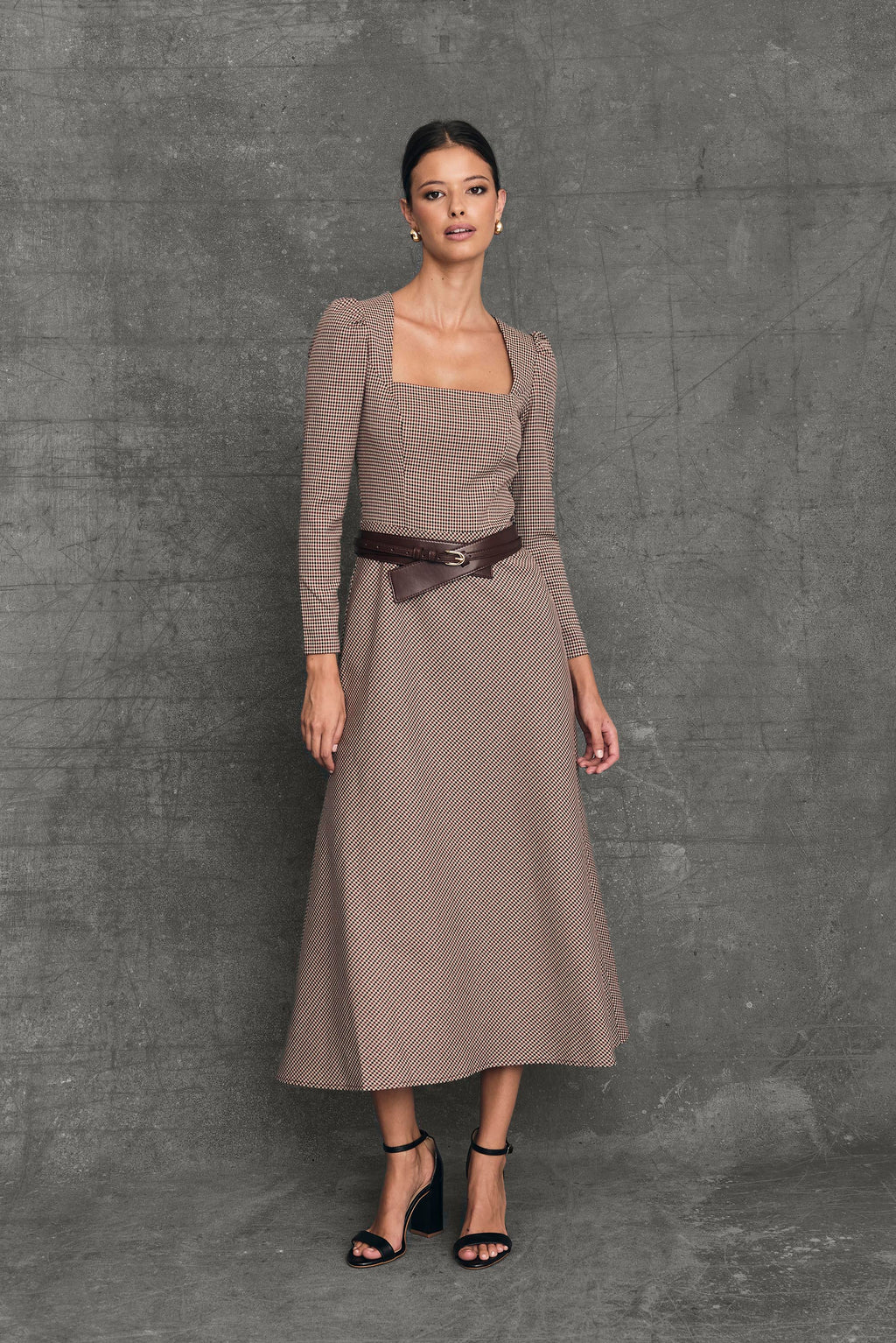 Vestido Midi Oxford Vichy Burdeos