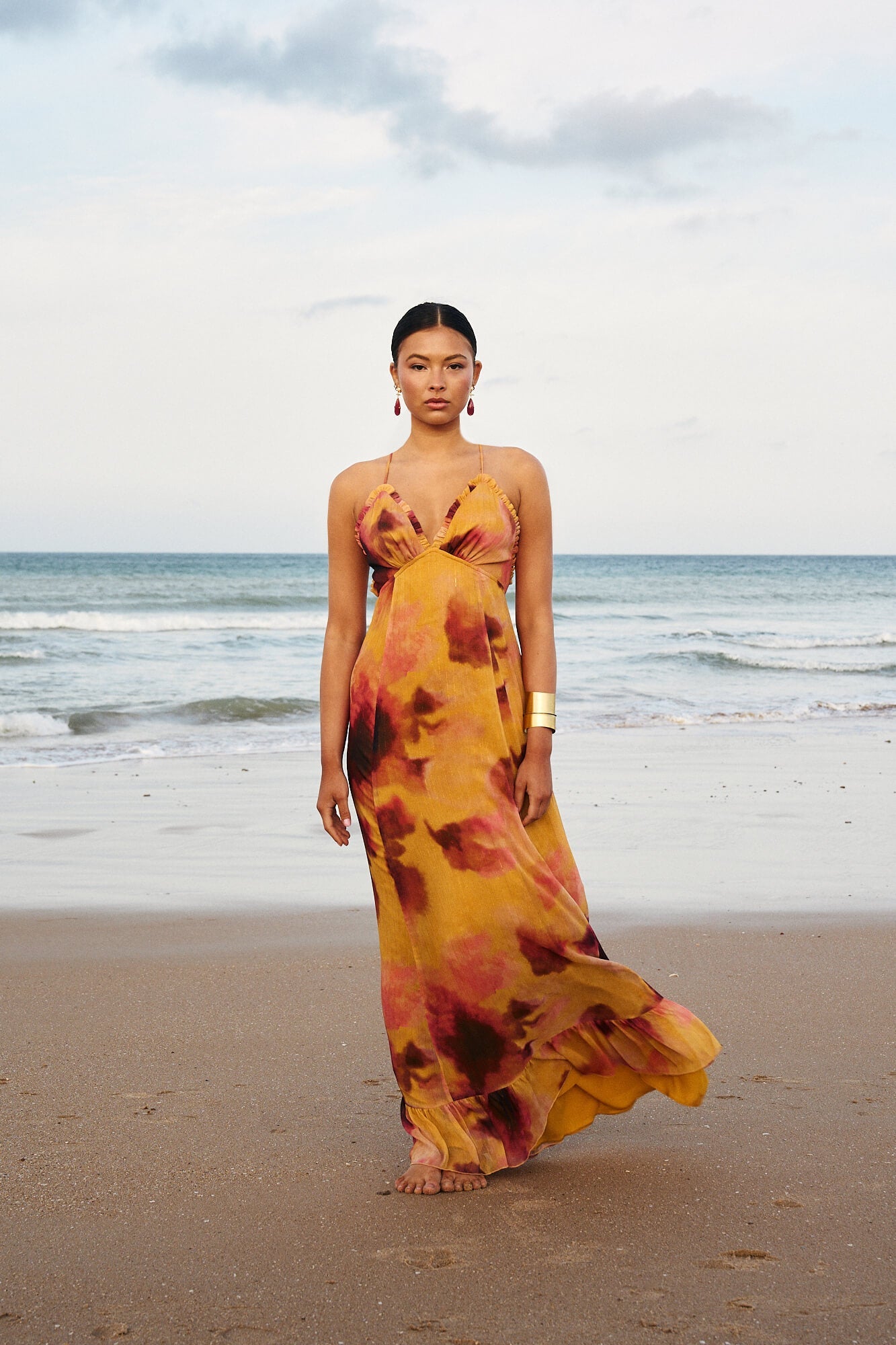 Vestido Dana Estampado Mostaza