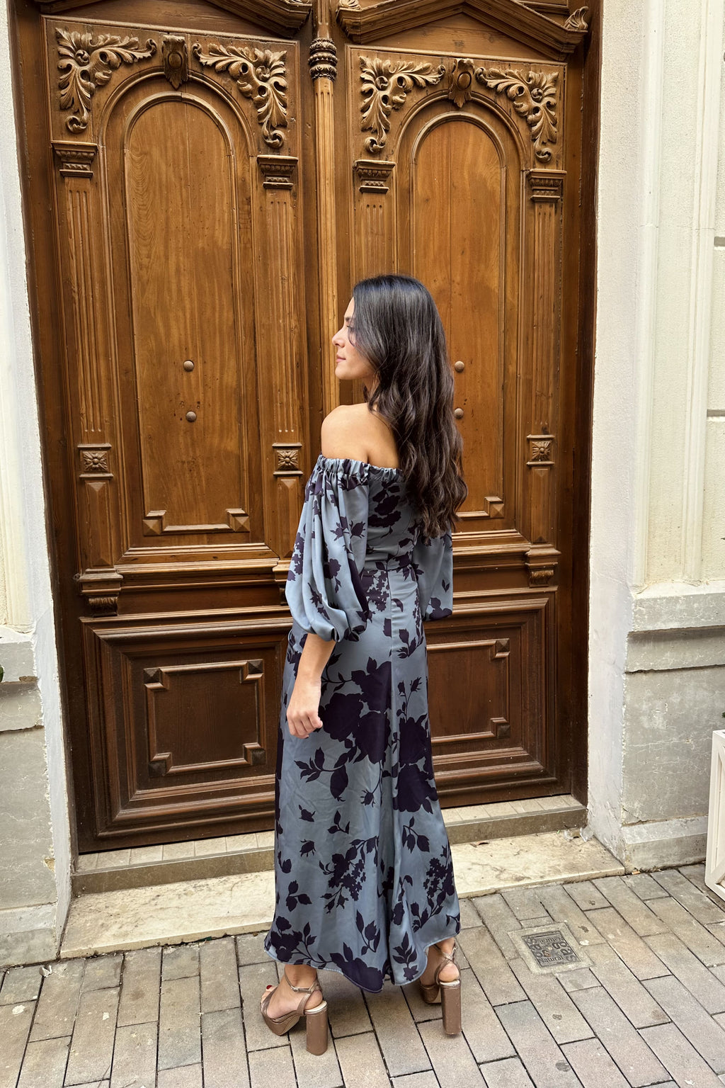 Vestido Mary Estampado Floral Gris