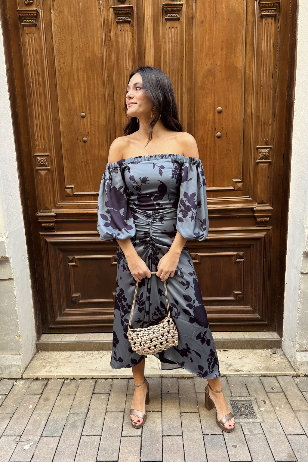 Vestido Mary Estampado Floral Gris