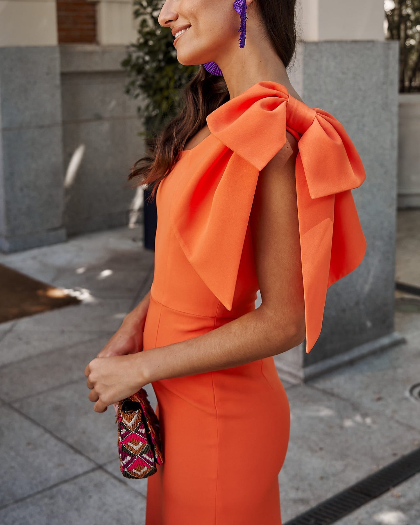 VESTIDO LARGO PÉTALO NARANJA