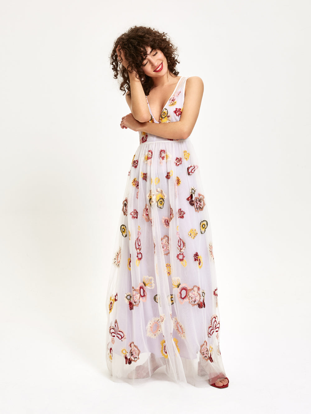 AGATA - Vestido de Tul Bordado Flores y Lentejuelas