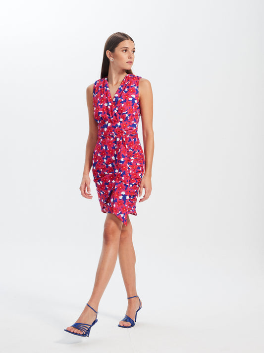 ALEJANDRA FLOWERS - Vestido corto sin mangas falda drapeada