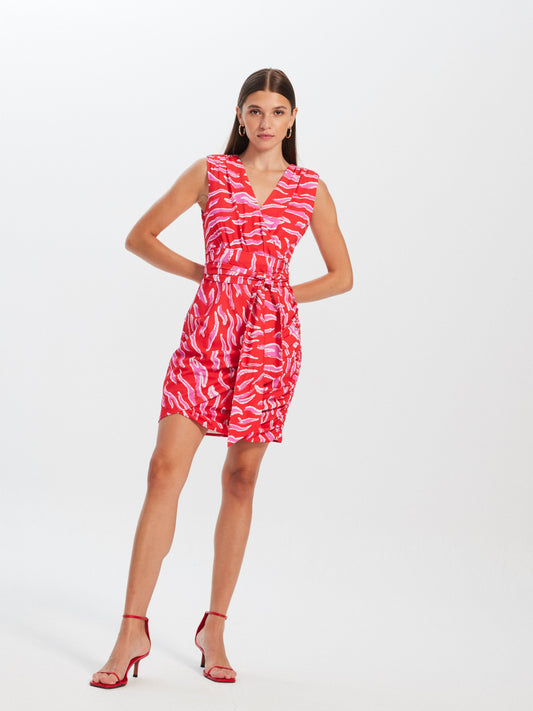 ALEJANDRA STROKES - Vestido corto sin mangas falda drapeada