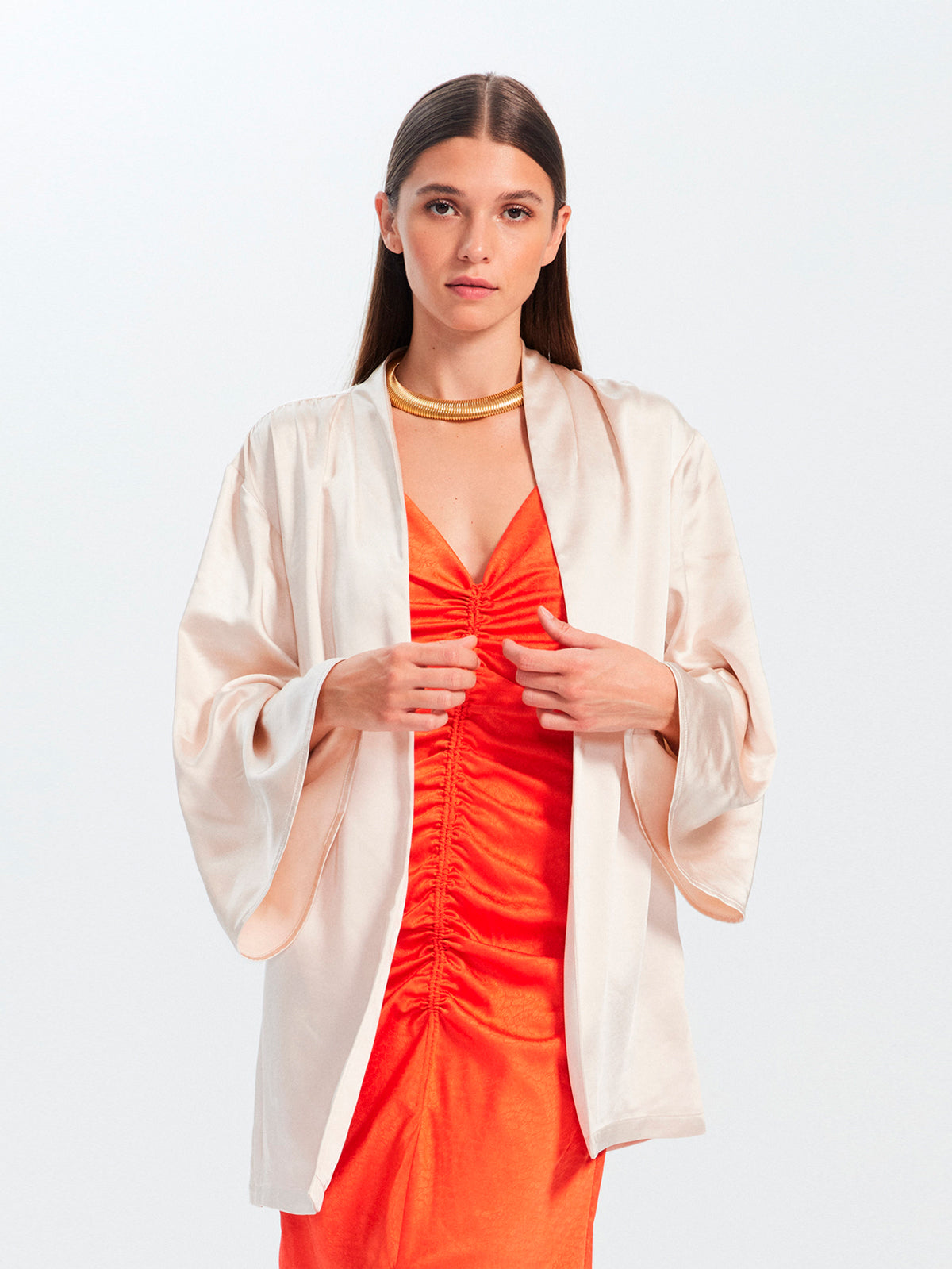 AMELIA STONE - Chaqueta kimono color piedra