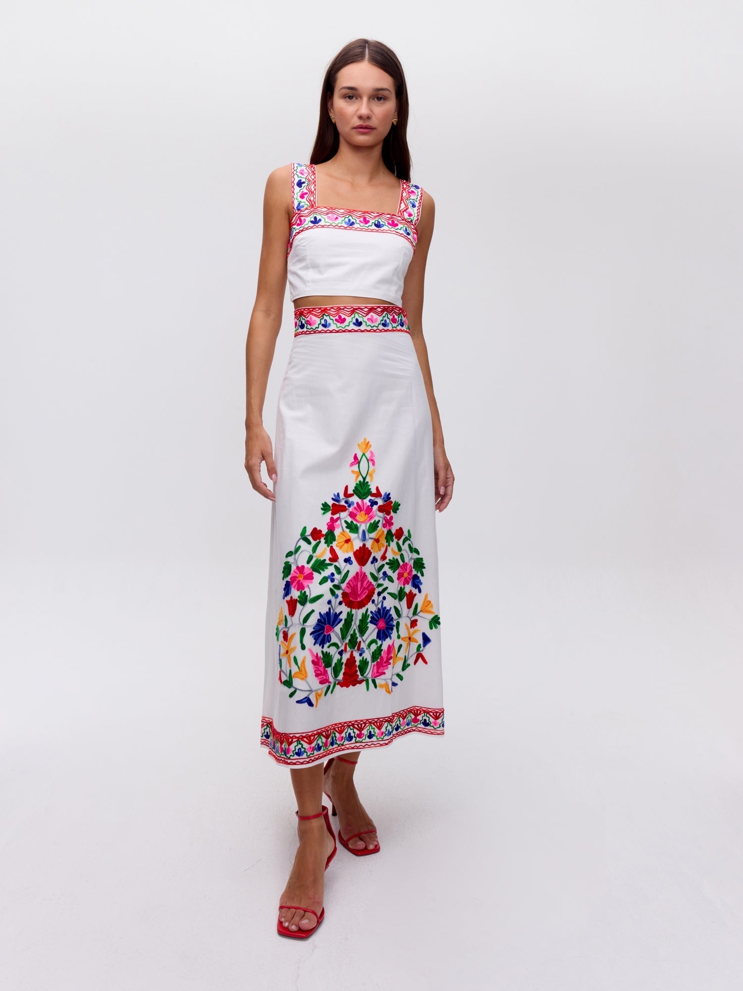 CACAO SKIRT WHITE  - Falda midi bordada blanca