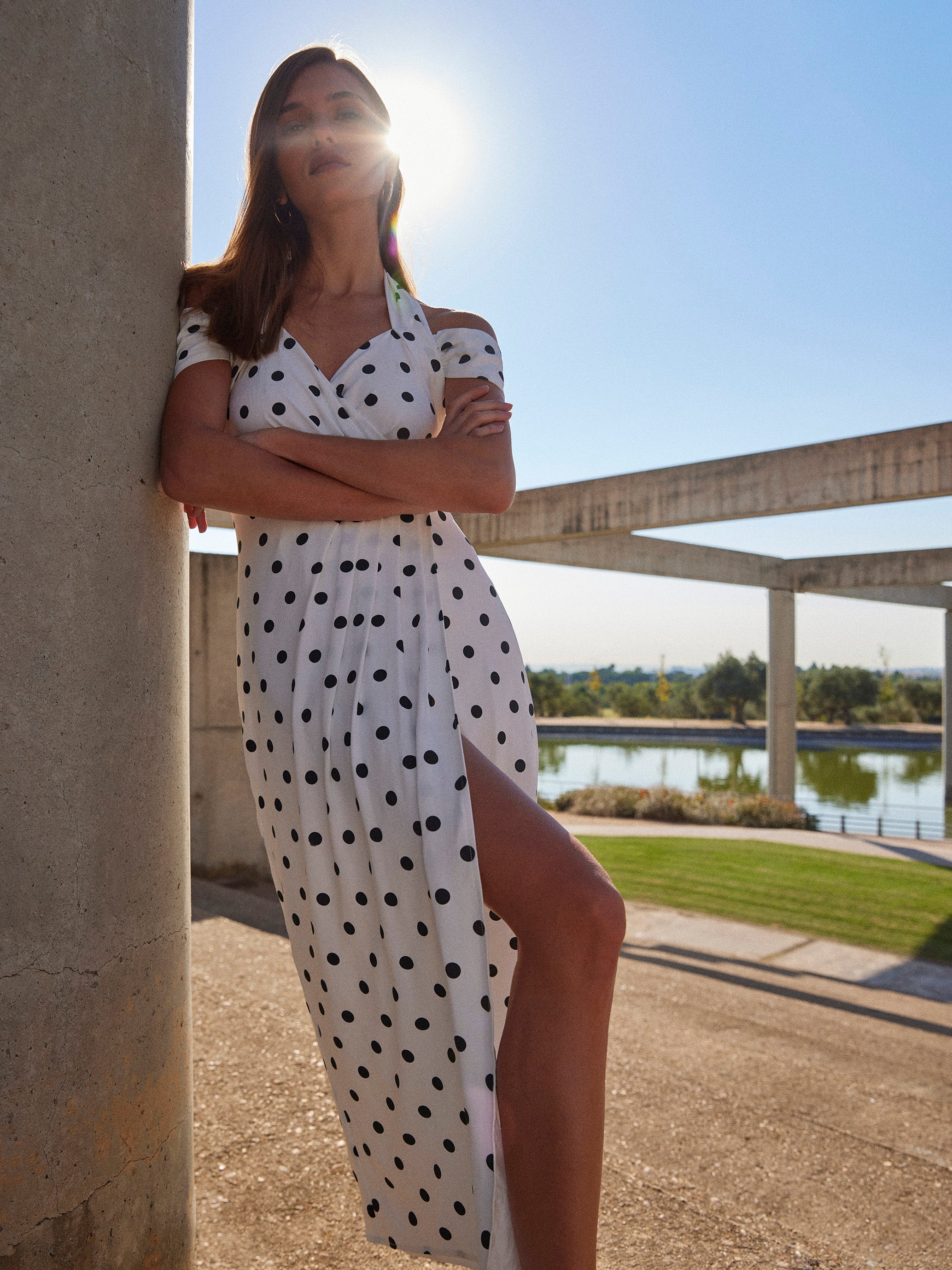 CAROLINA DOTS - Vestido midi tirantes lunares
