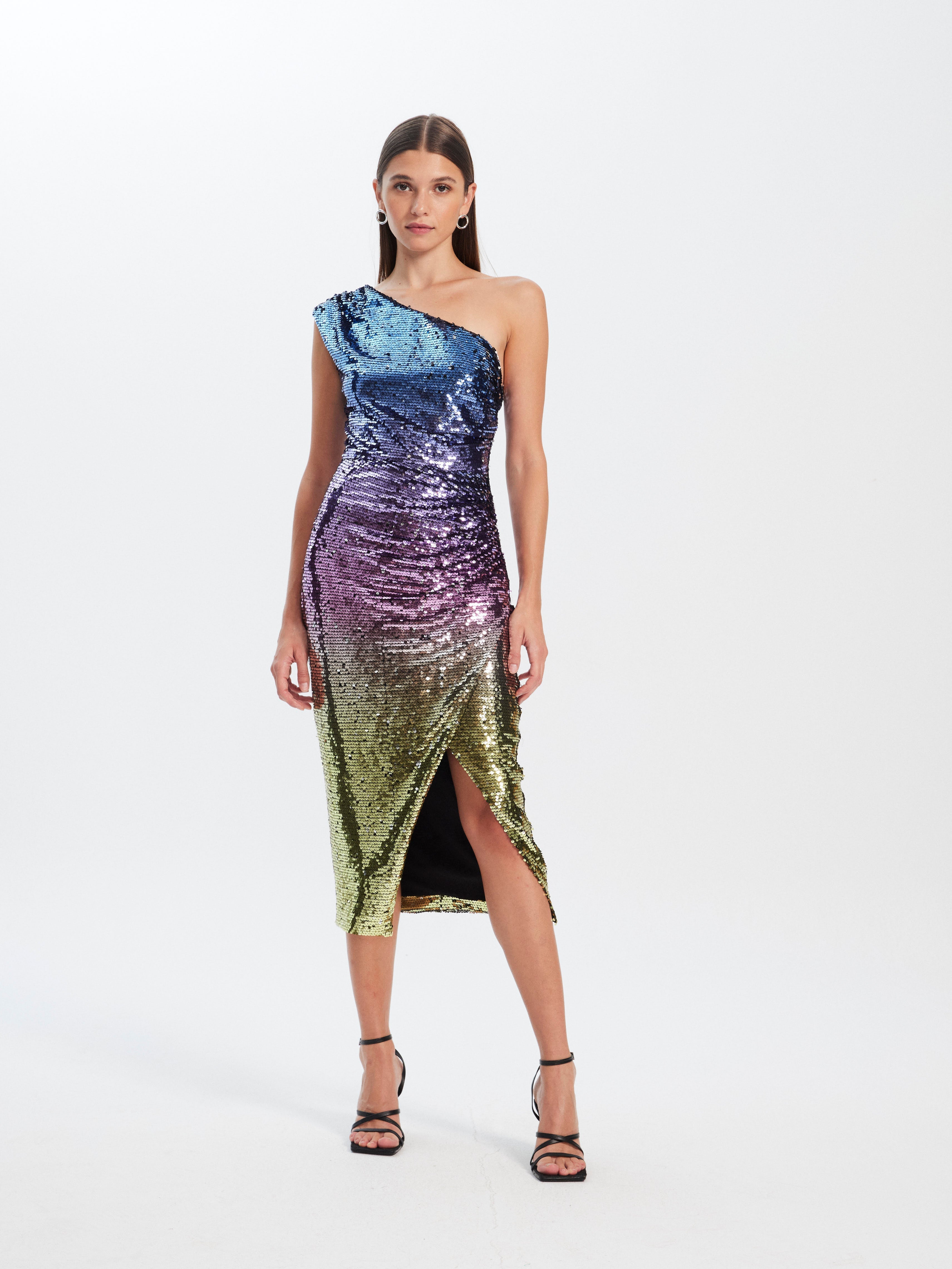 CATALINA - Vestido midi asimétrico lentejuelas