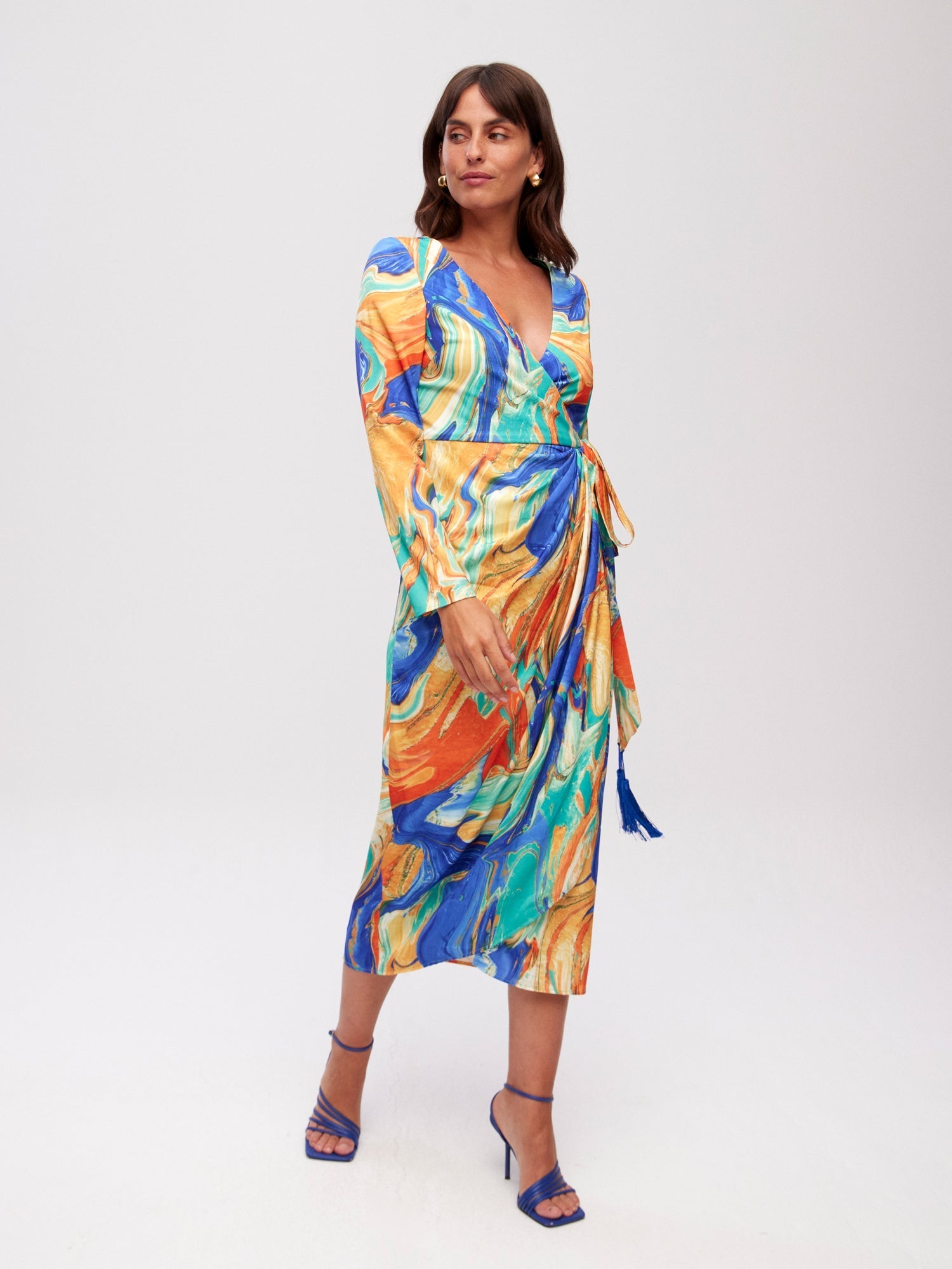 CIES MARBLE - Vestido wrap midi print mármol