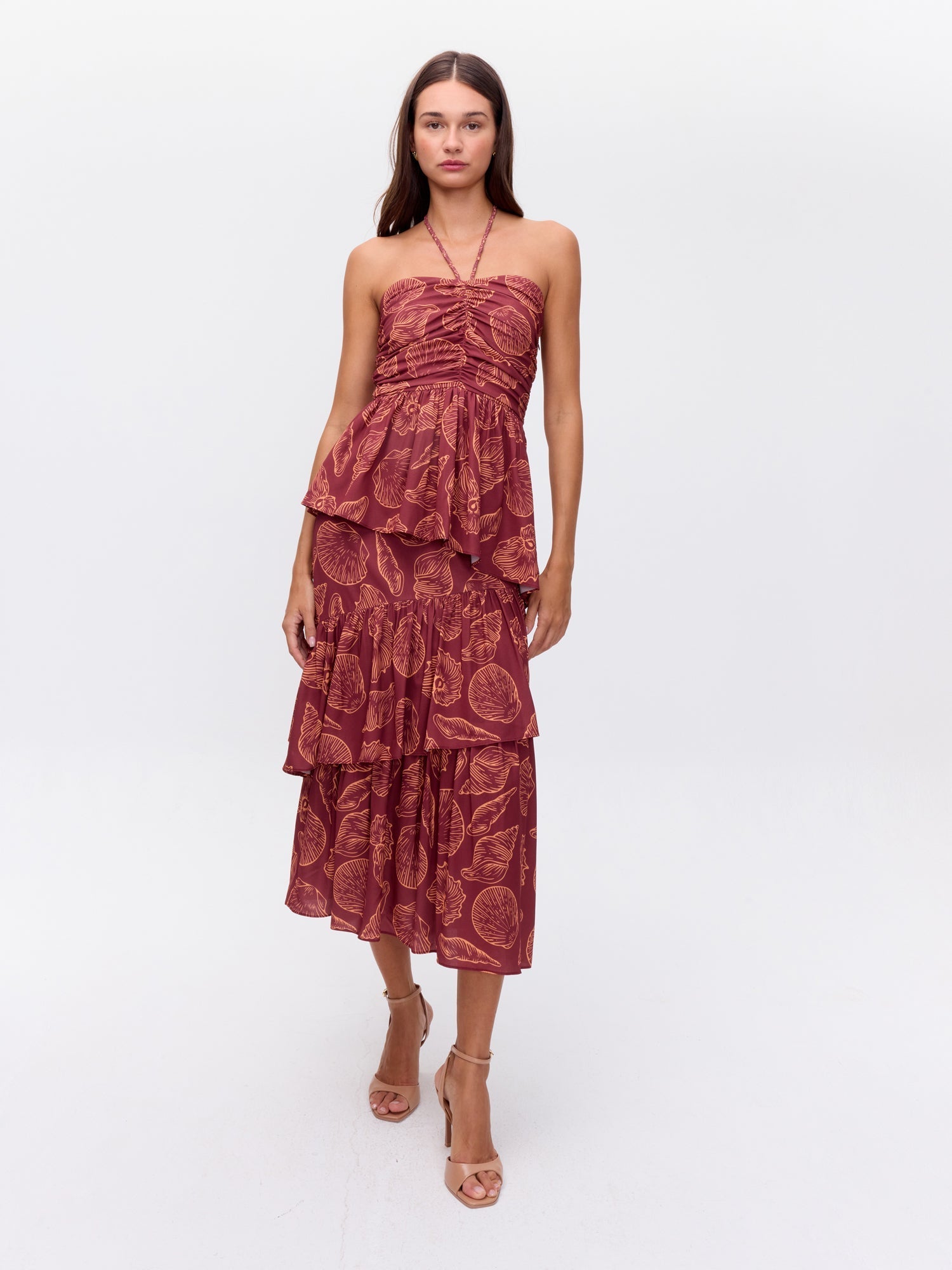 ESPERANZA SHELLS - Vestido tirantes cuello volantes shells print