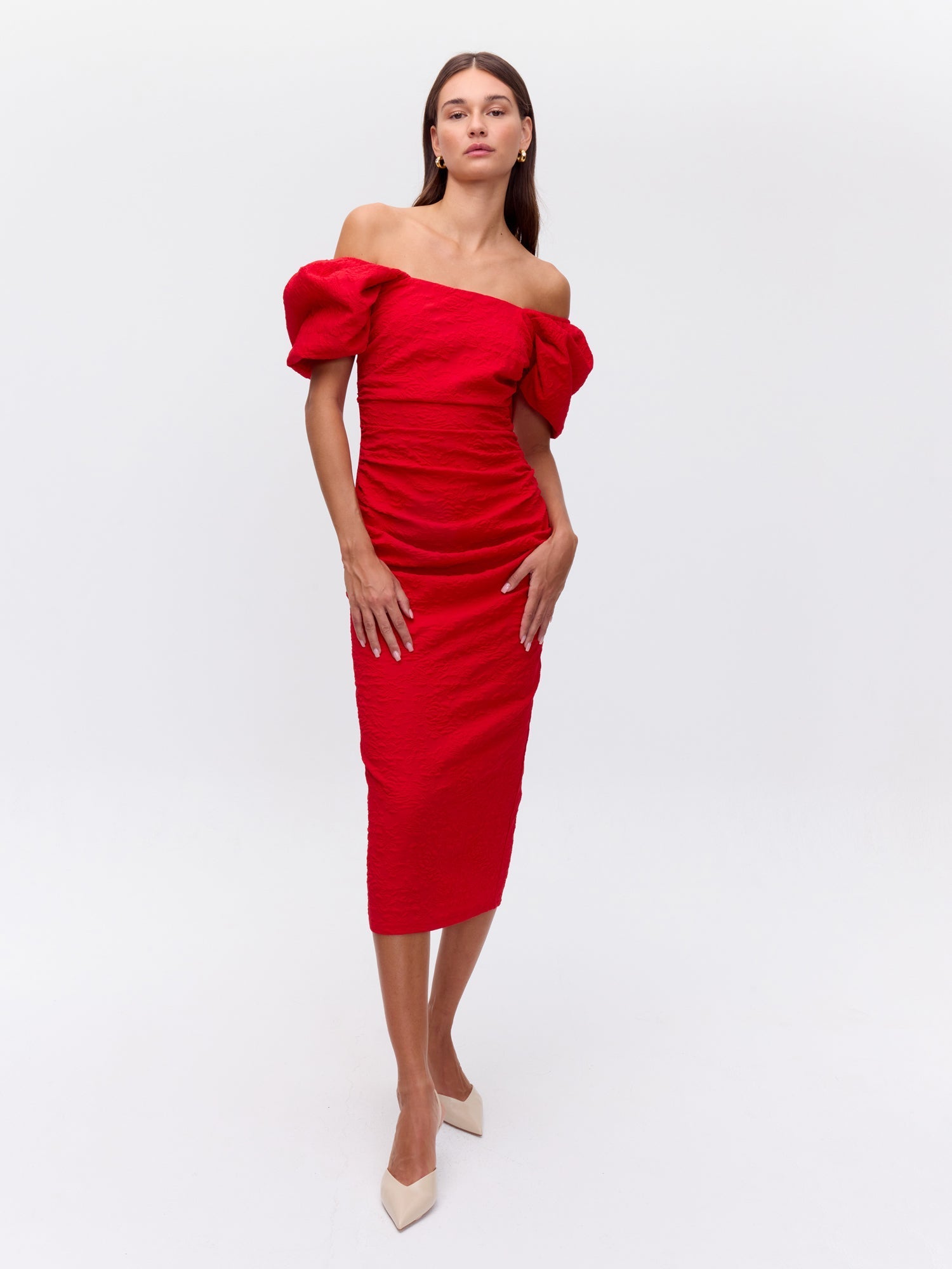 FINAL RED - Vestido escote cuadrado manga farol