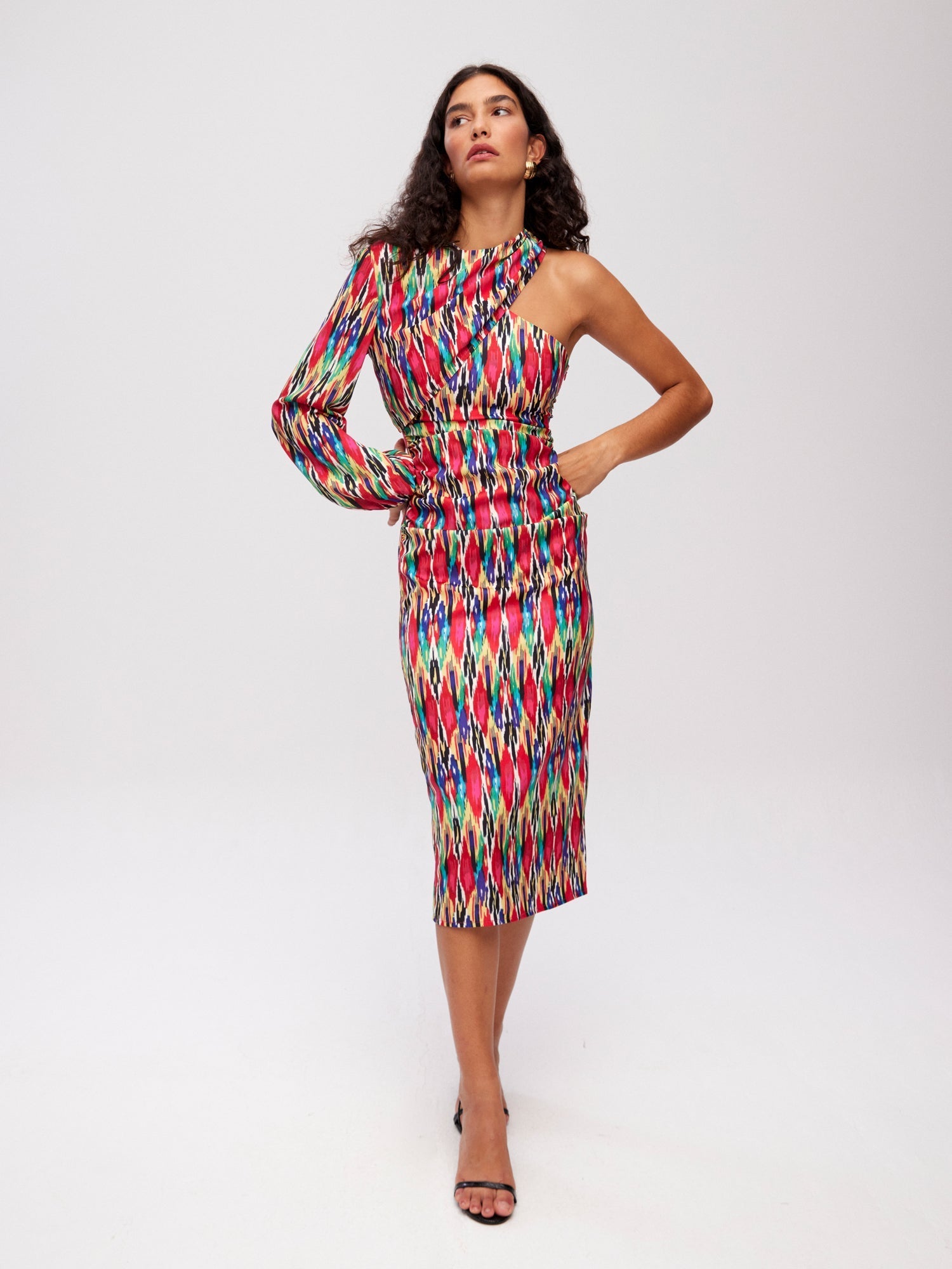 ILLETES IKAT - Vestido asimétrico manga desmontable ikat