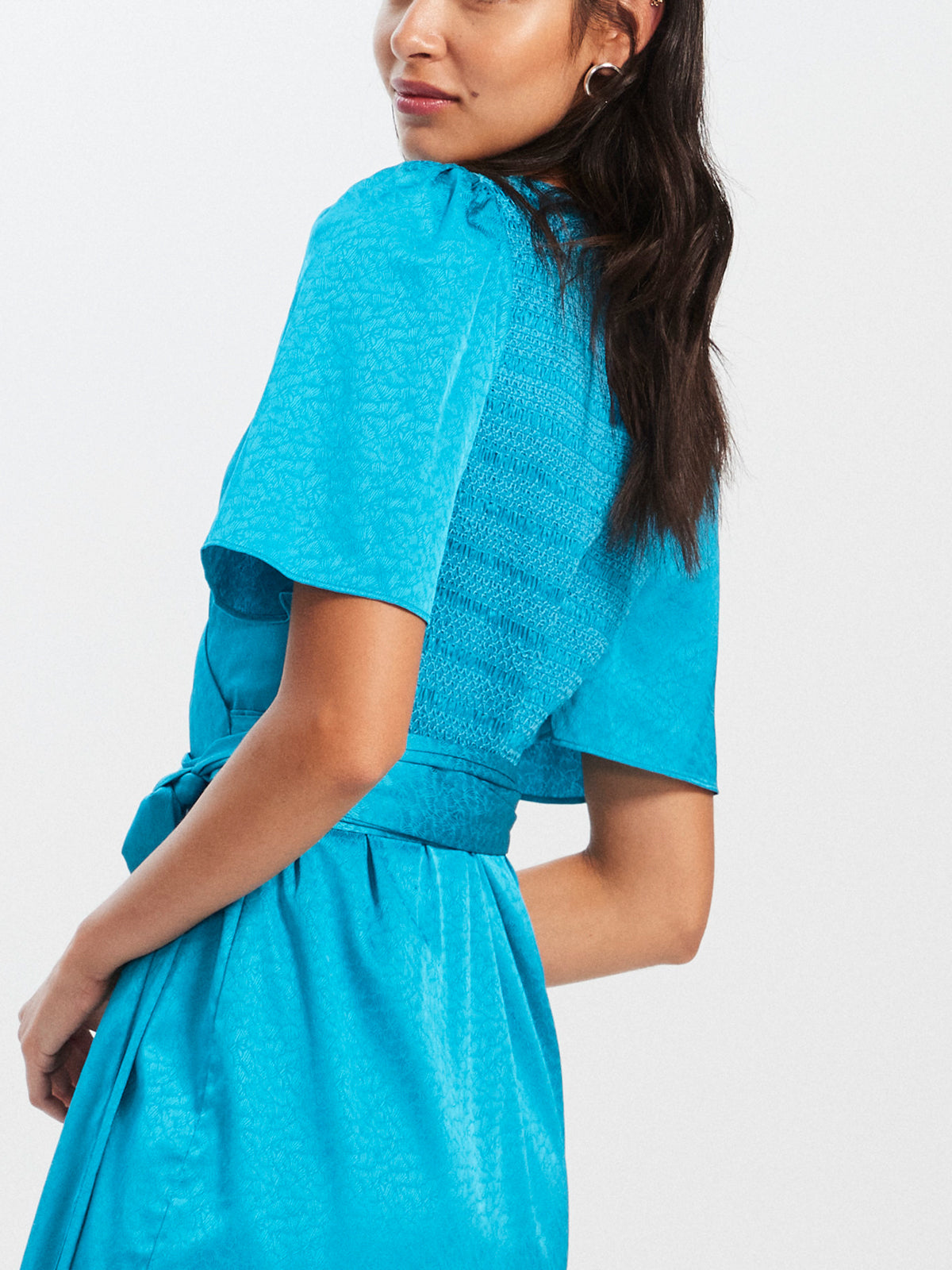 INES - Vestido wrap midi manga corta jcqrd turquesa