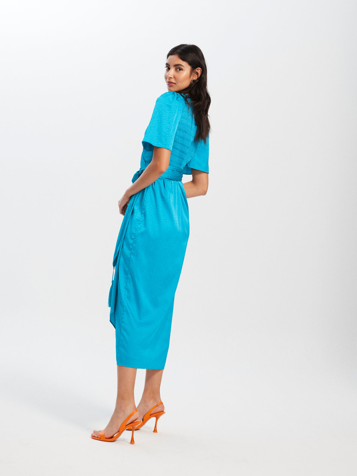 INES - Vestido wrap midi manga corta jcqrd turquesa