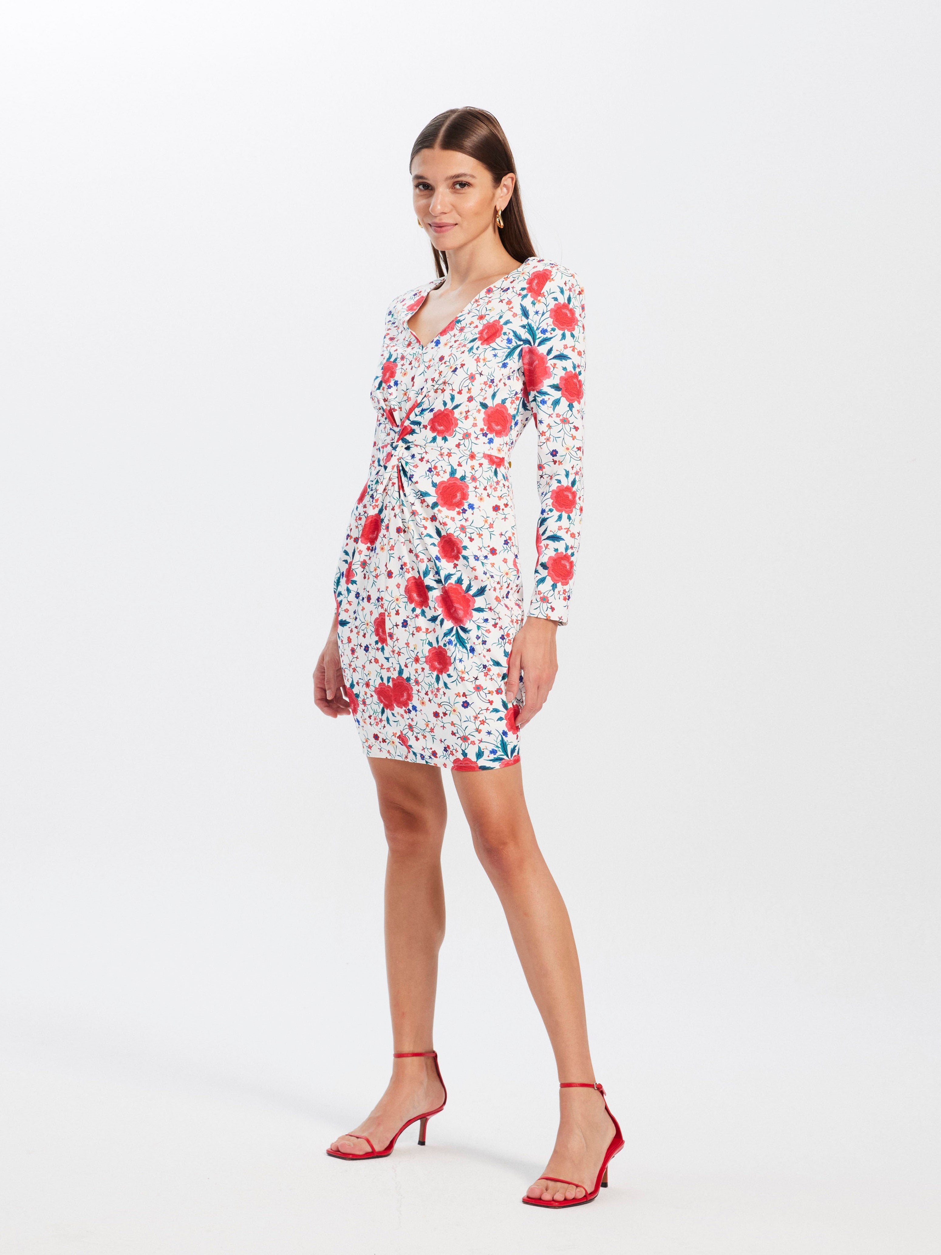 JIMENA MANILA - Vestido corto nudo estampado mantón