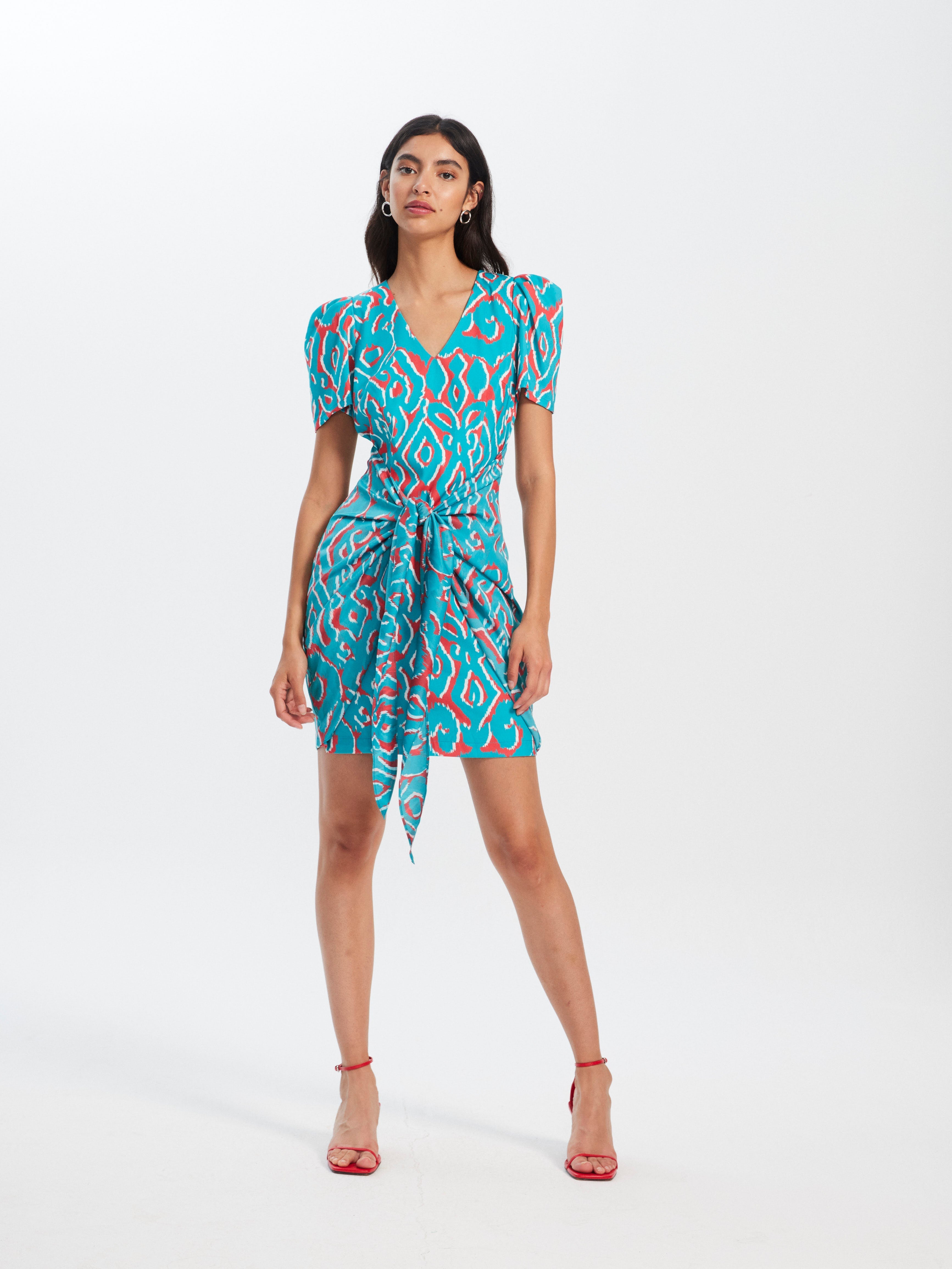 JULIETA IKAT - Vestido corto manga corta lazada