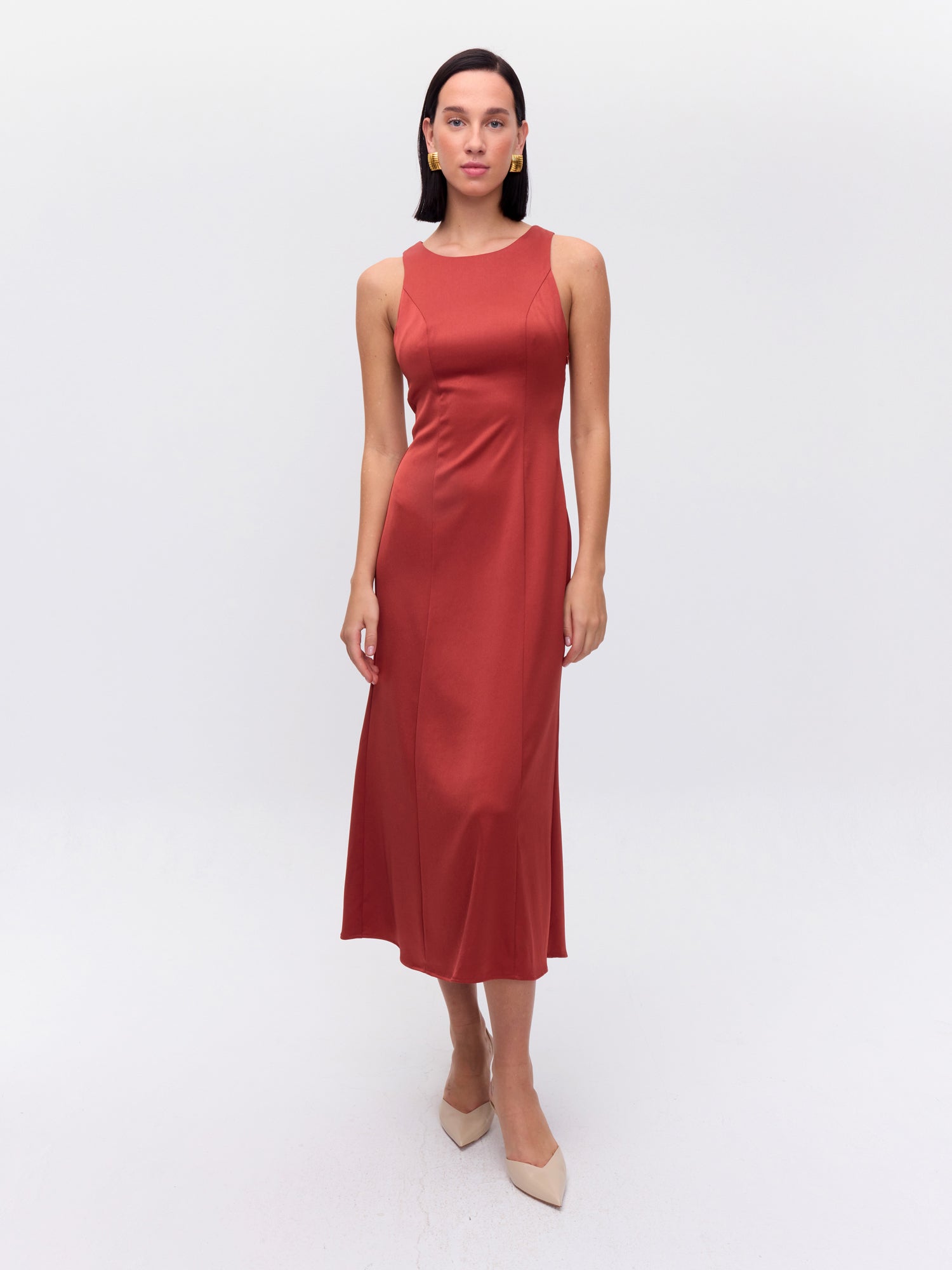 LUZ TERRA - Vestido  terracota minimal cut out espalda