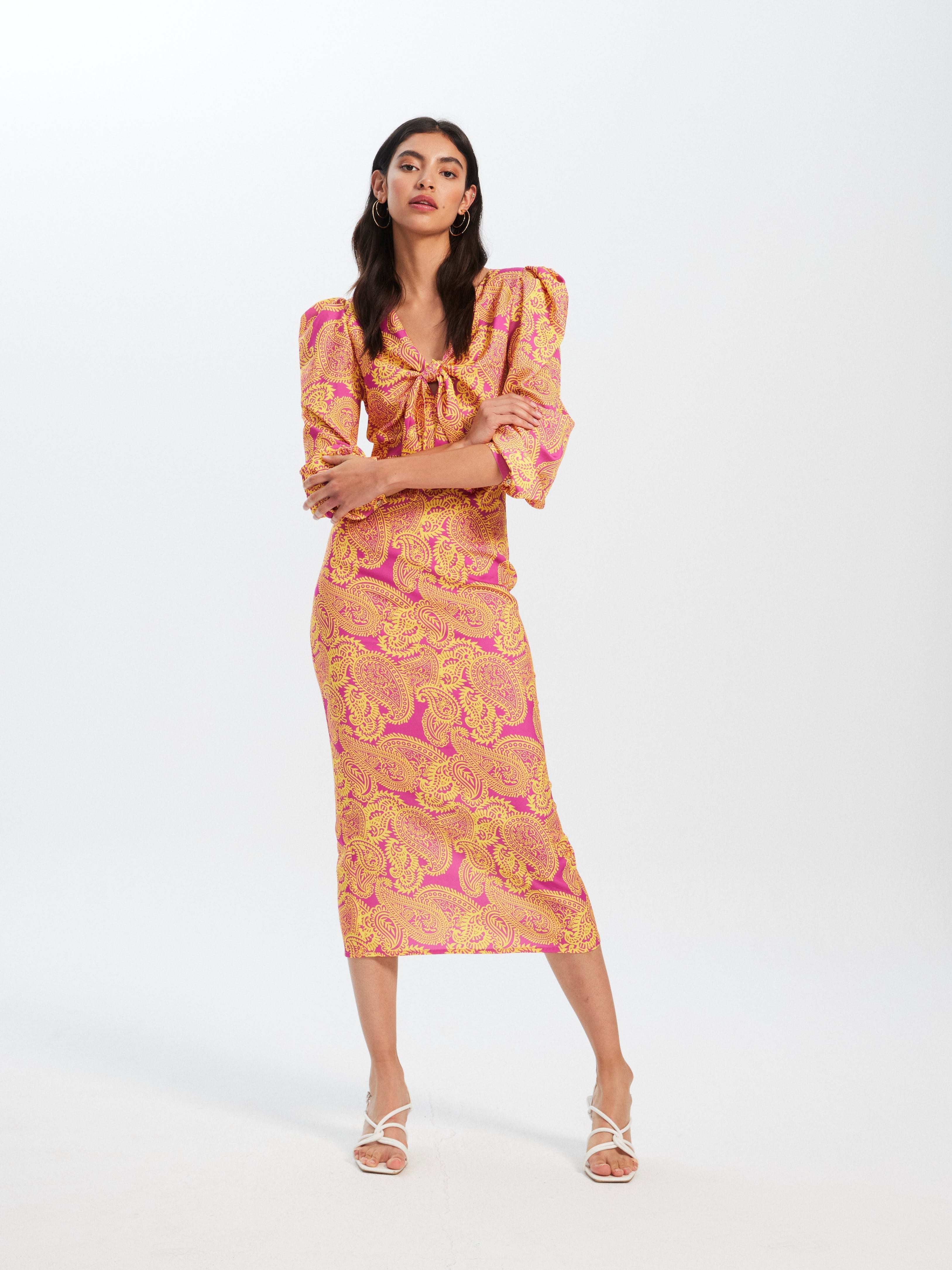 MANUELA PAISLEY - Vestido midi manga larga nudo pecho