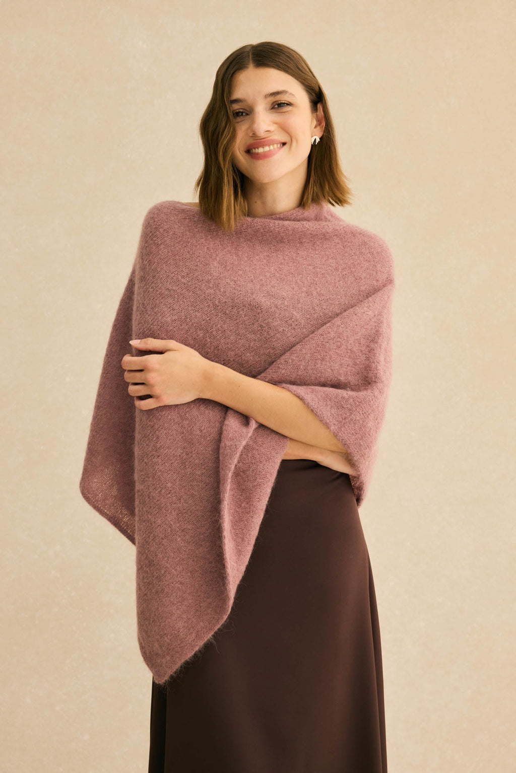 Poncho MOHAIR Rosa