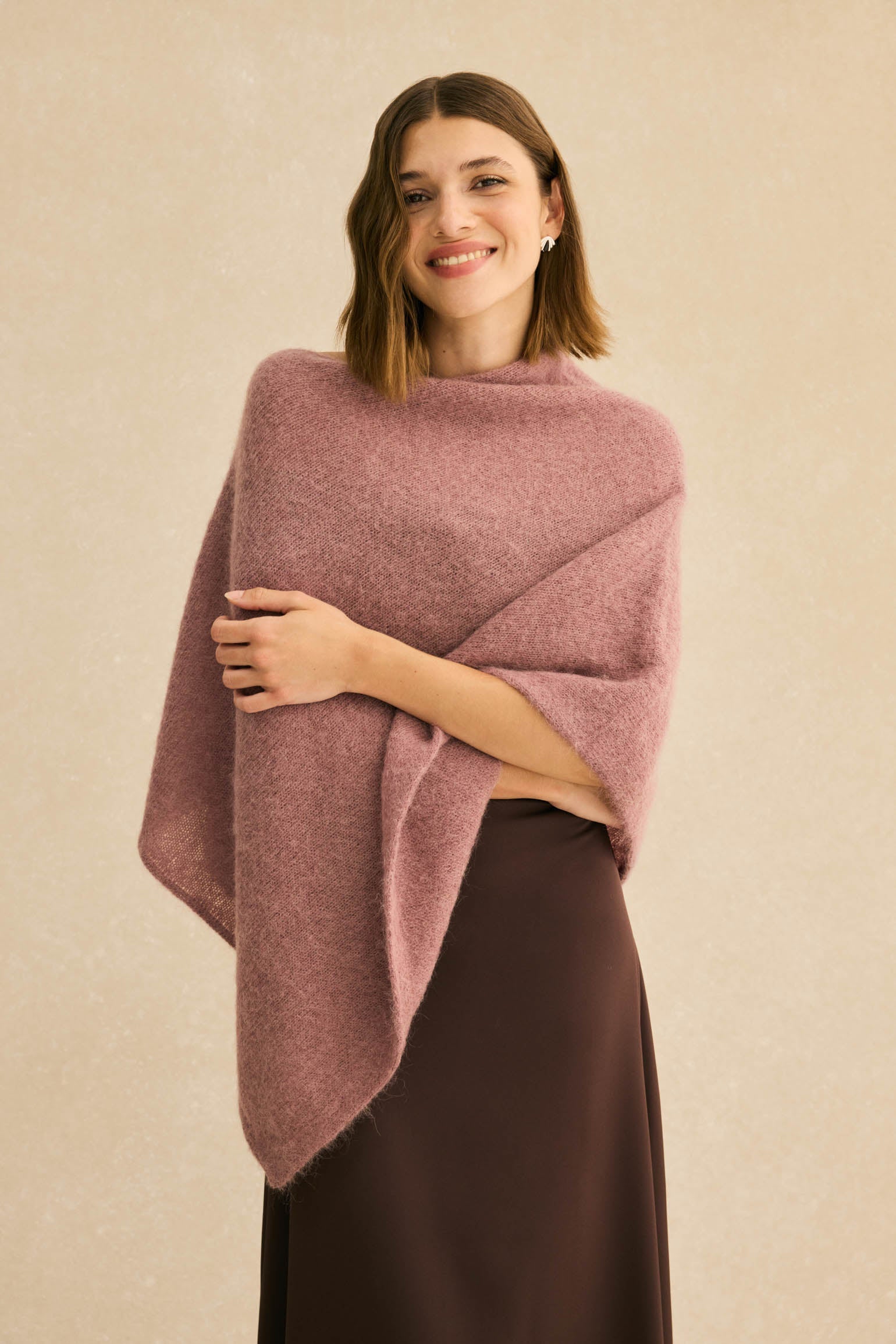 Poncho MOHAIR Rosa