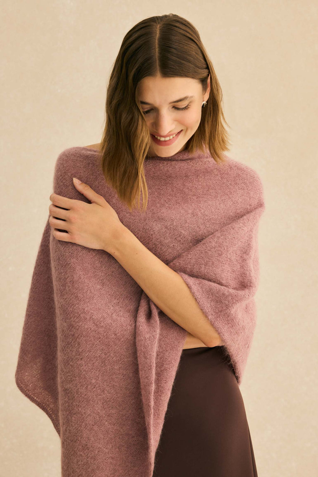 Poncho MOHAIR Rosa