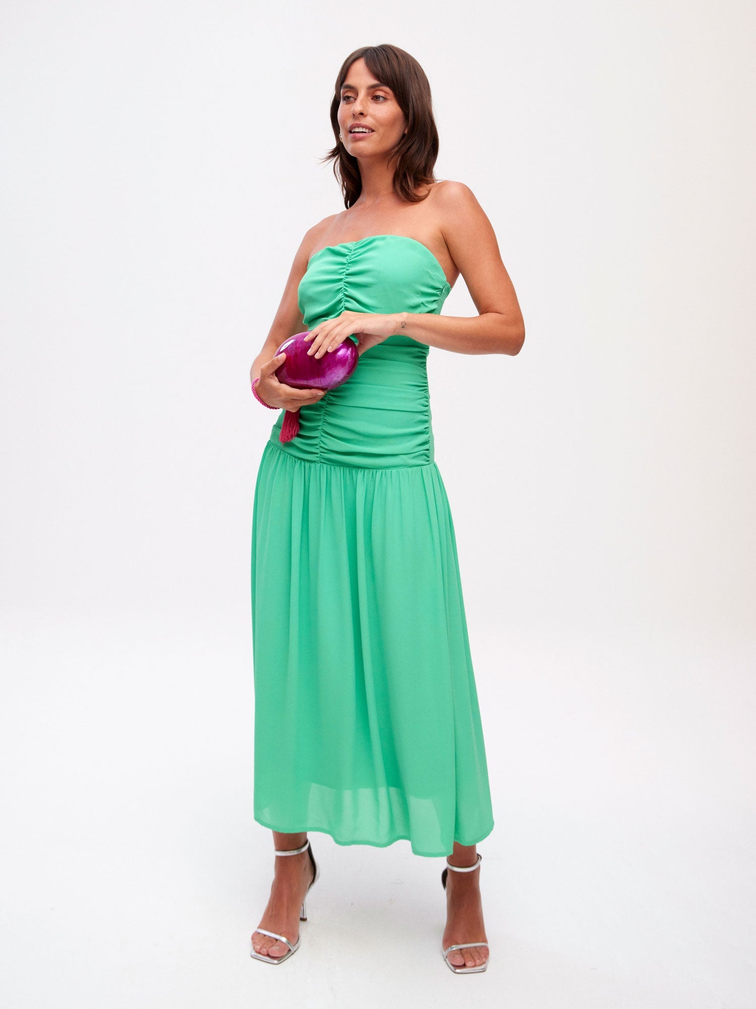 PORTOFINO GREEN - Vestido midi drapeado vuelo verde