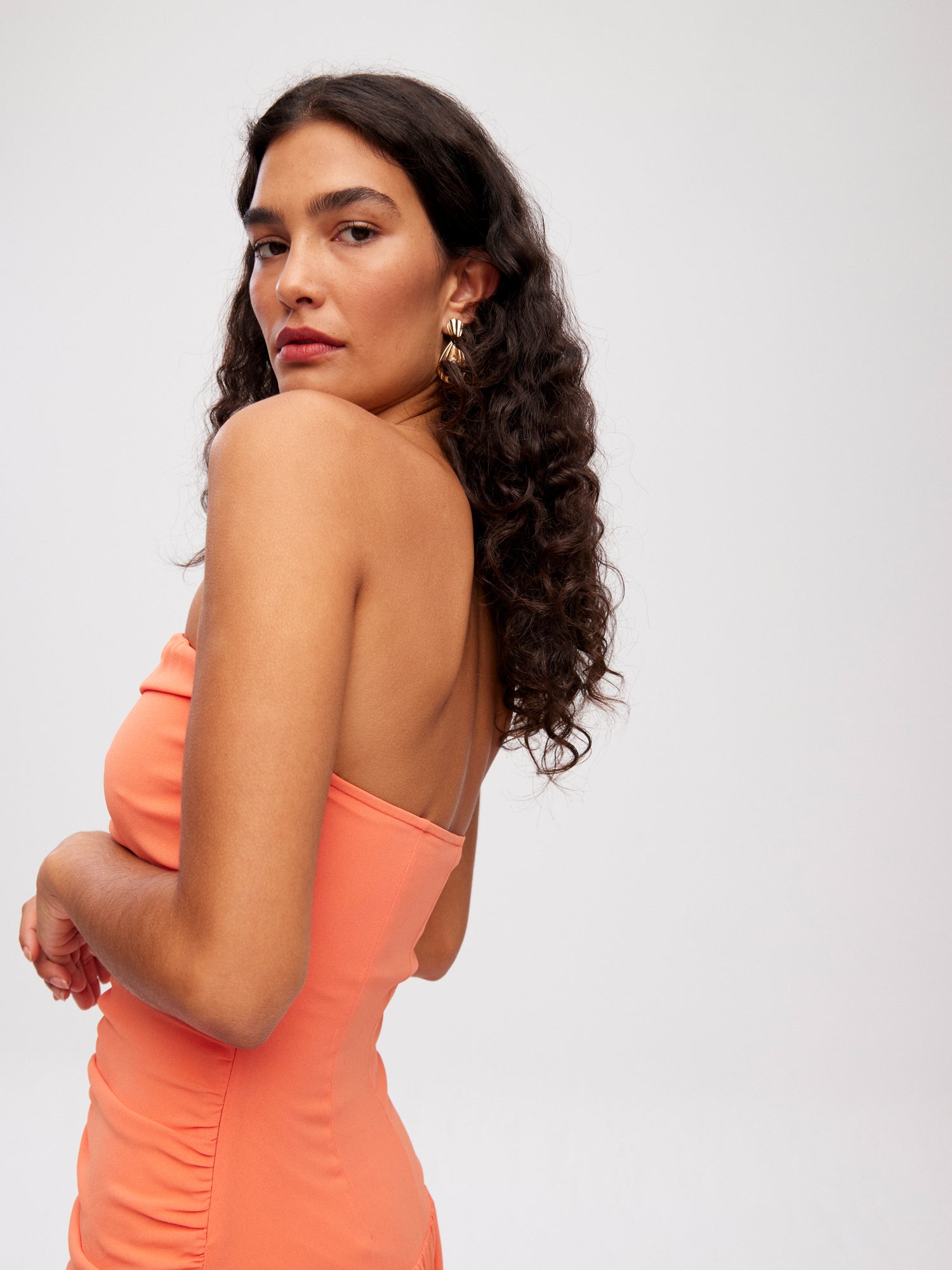 PORTOFINO ORANGE - Vestido midi drapeado vuelo naranja