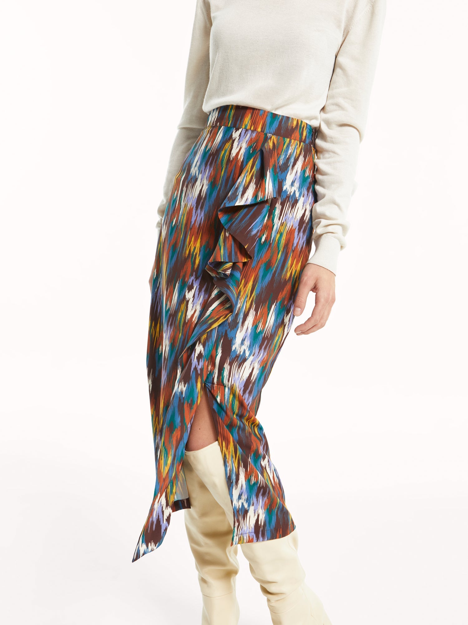 SAMBA IKAT - Falda midi estampado ikat con volante