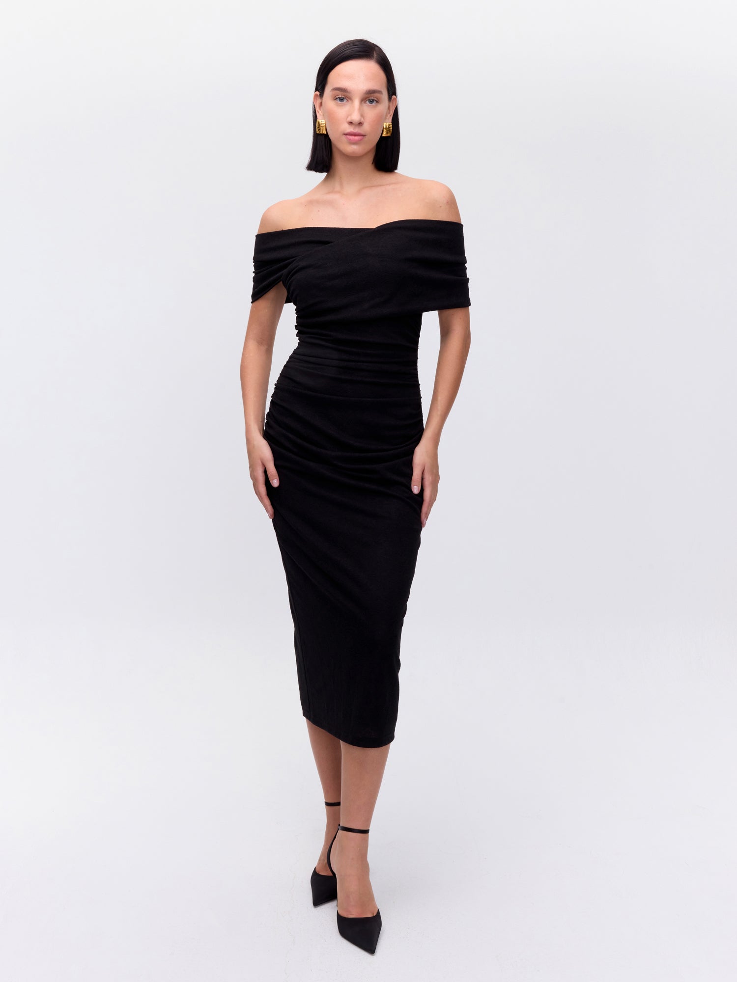 SECRETO BLACK - Vestido escote posicional drapeado negro