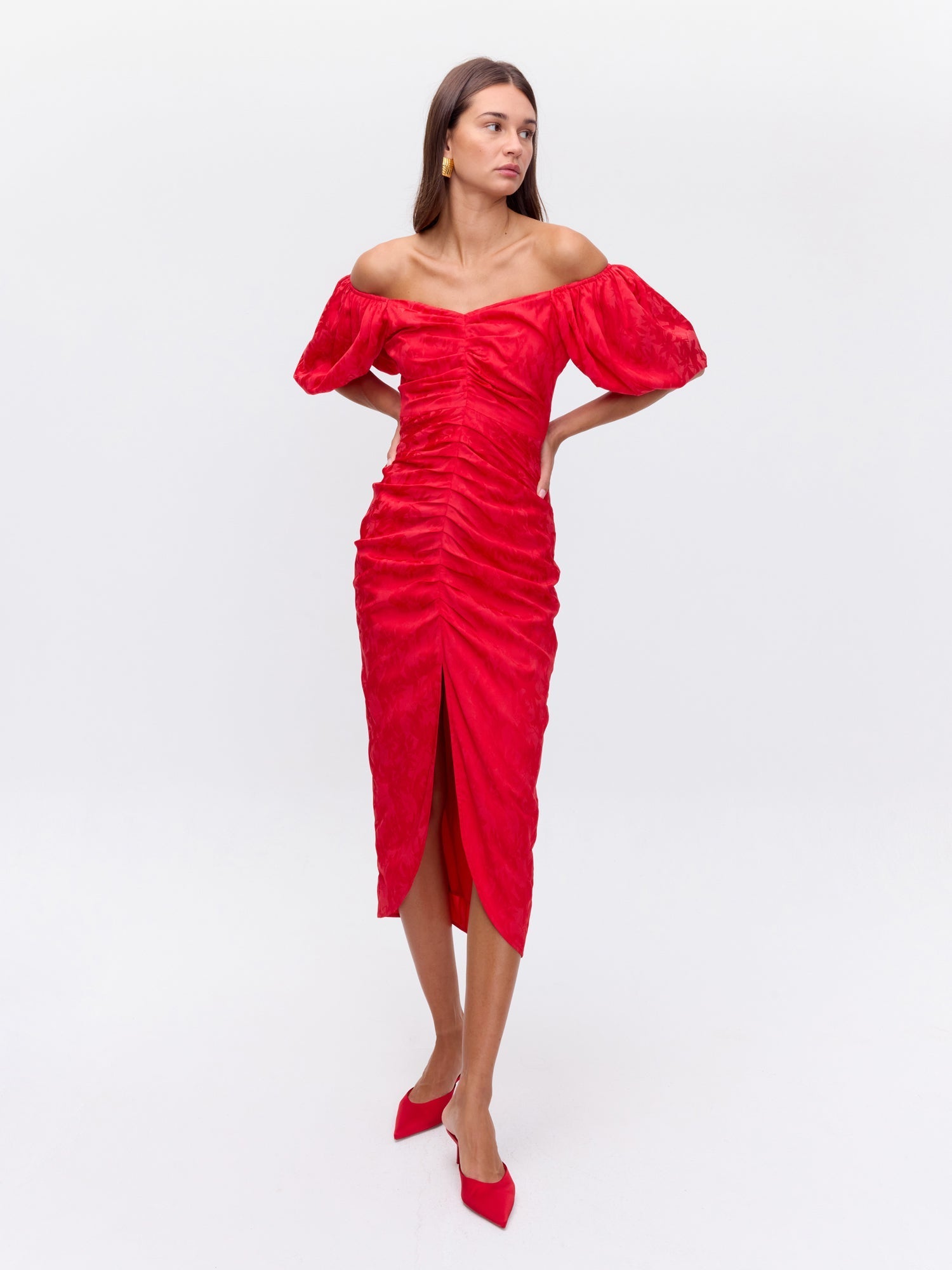 SPIRIT RED - Vestido drapeado manga corta JCQRD rojo